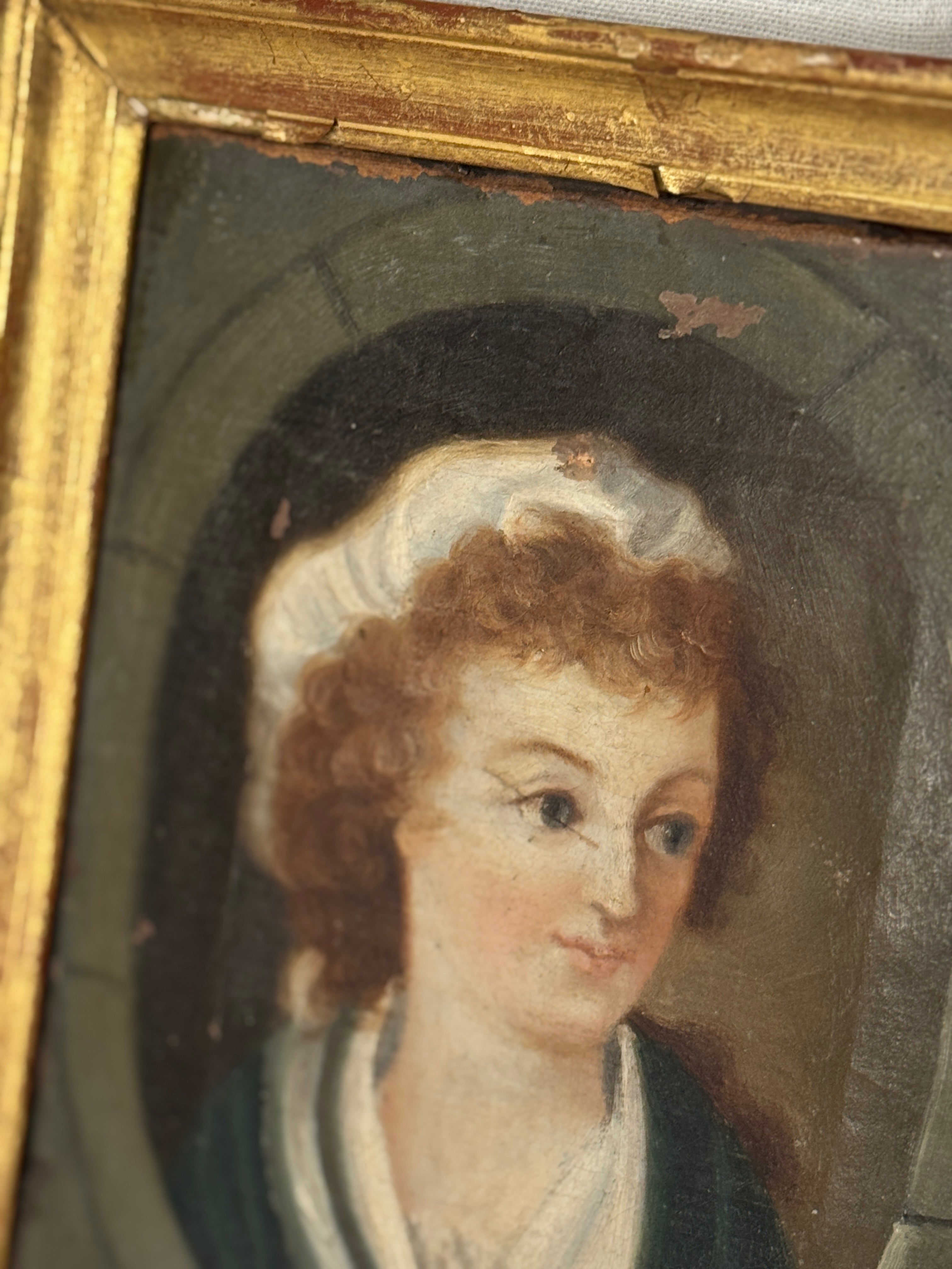 Antique French Portrait of a Young Woman in Bonnet, oil, late 18th / early 19th c.