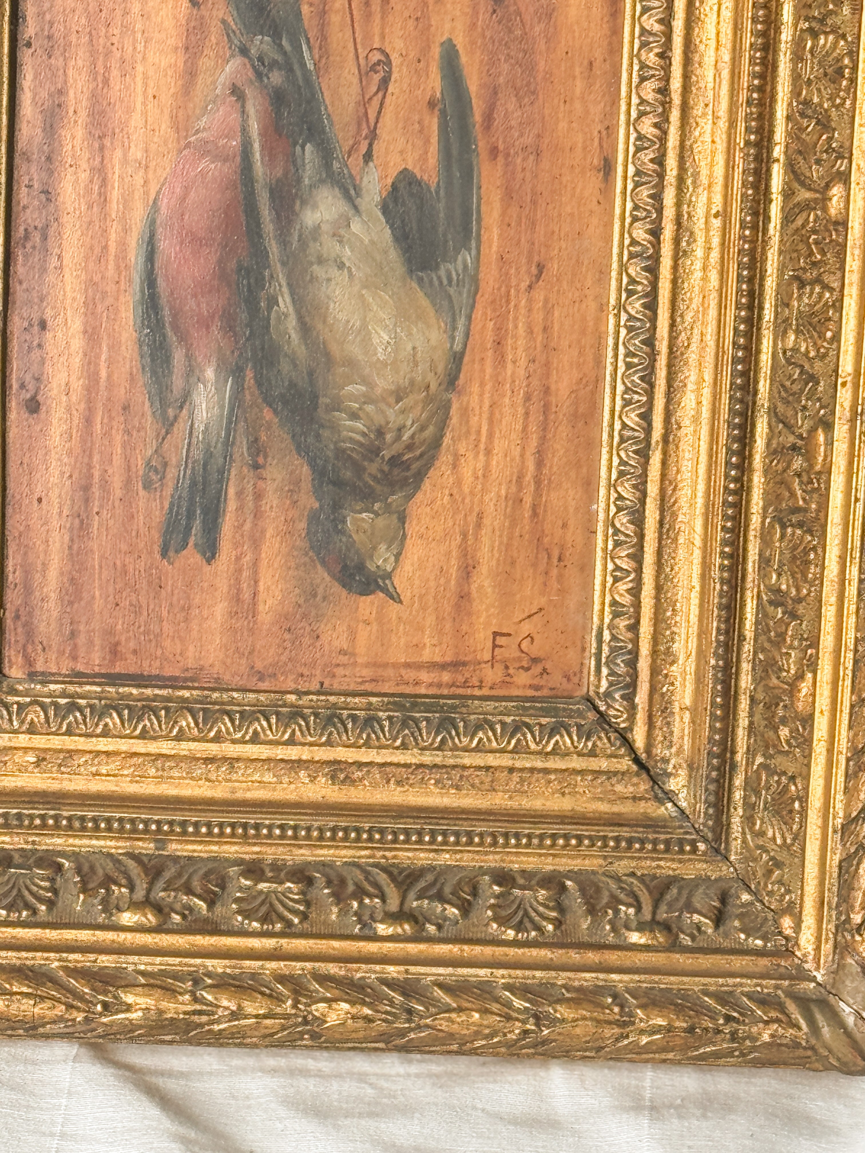 Antique Game Still Life Oil in Gilt Frame