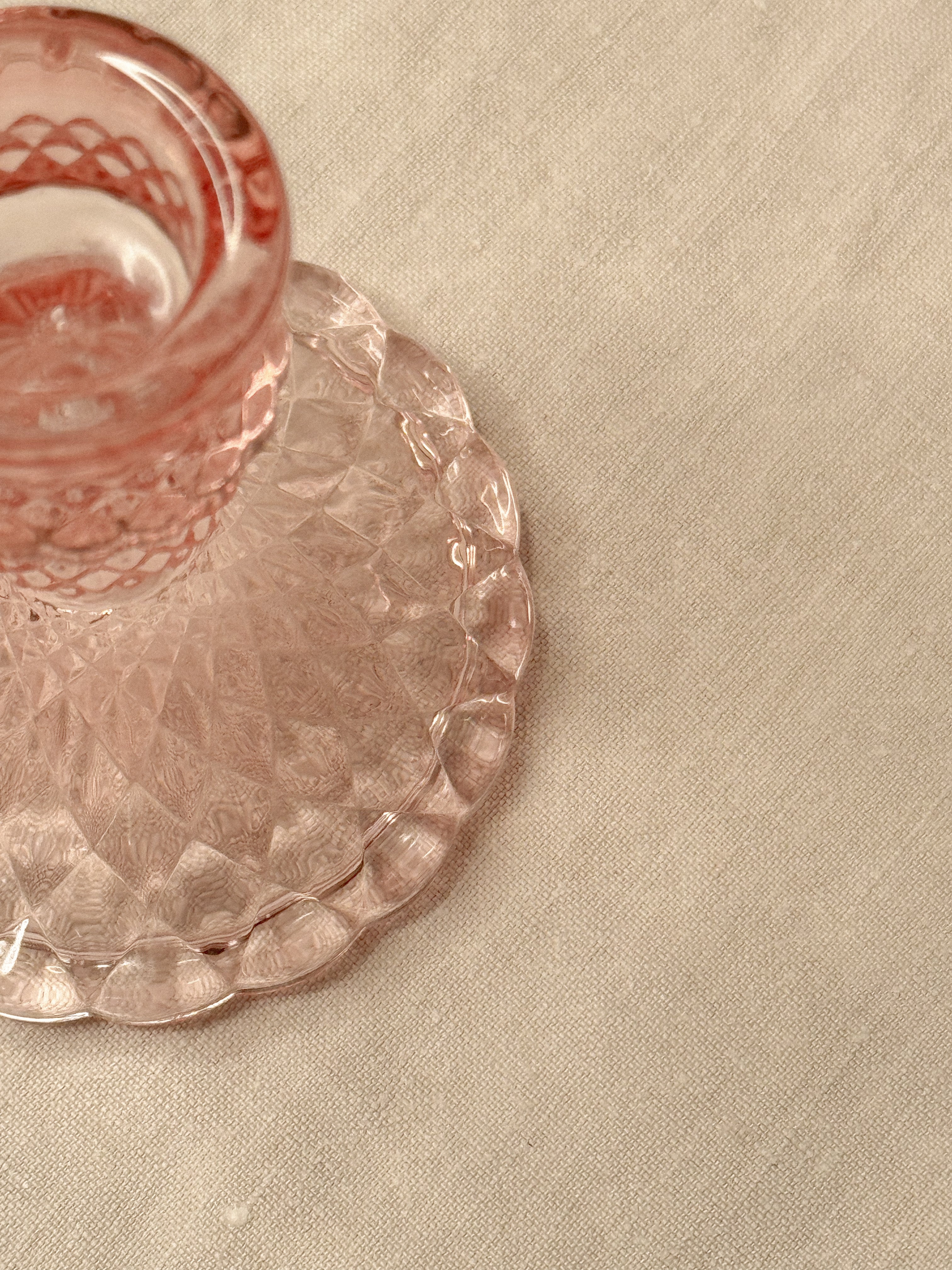 Pair of Vintage Pink Pressed-Glass Candlesticks