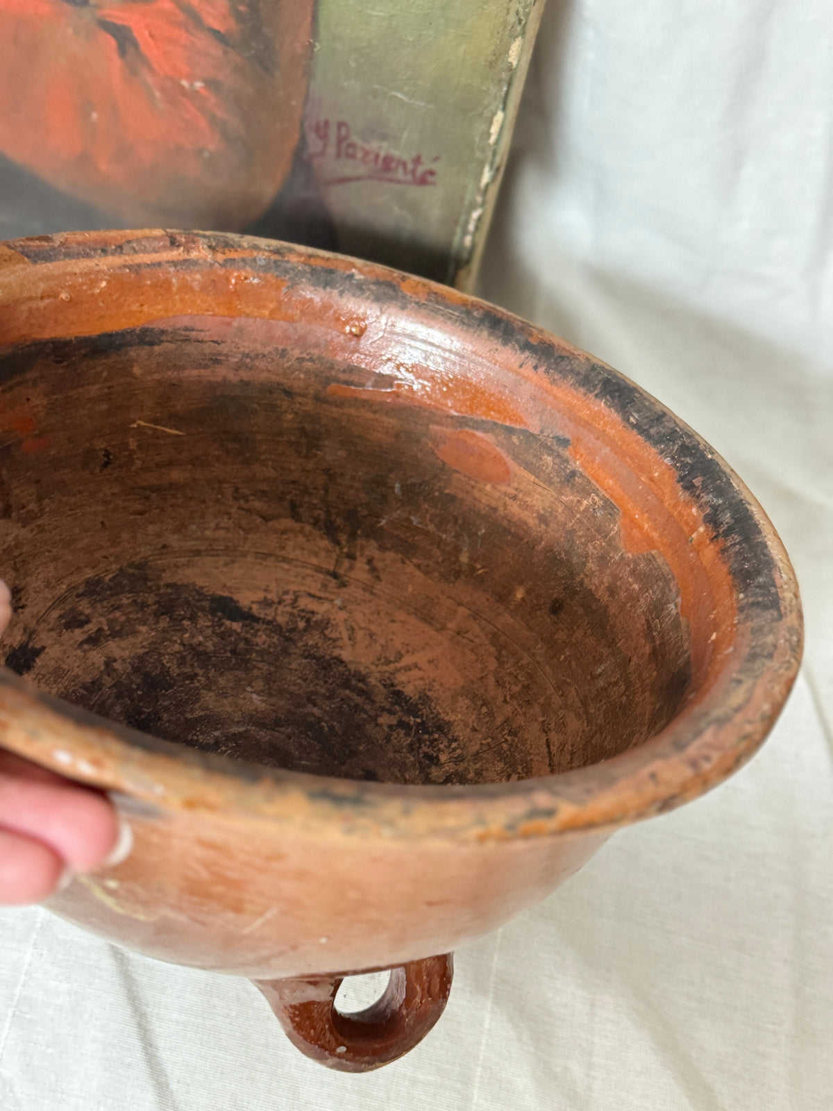 Antique clay footed bowl