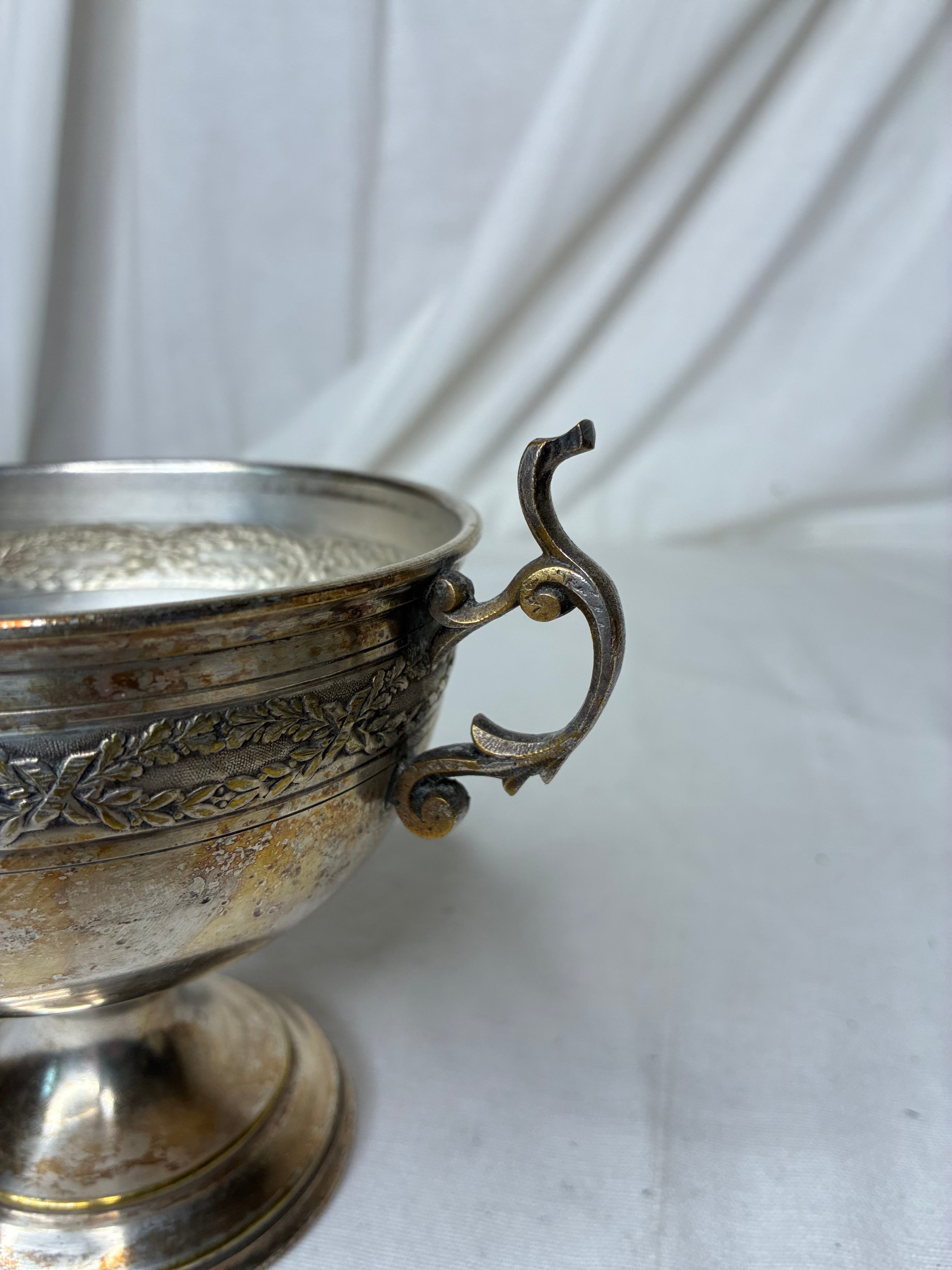 Antique French Silver-Plated Brass Sugar Bowl