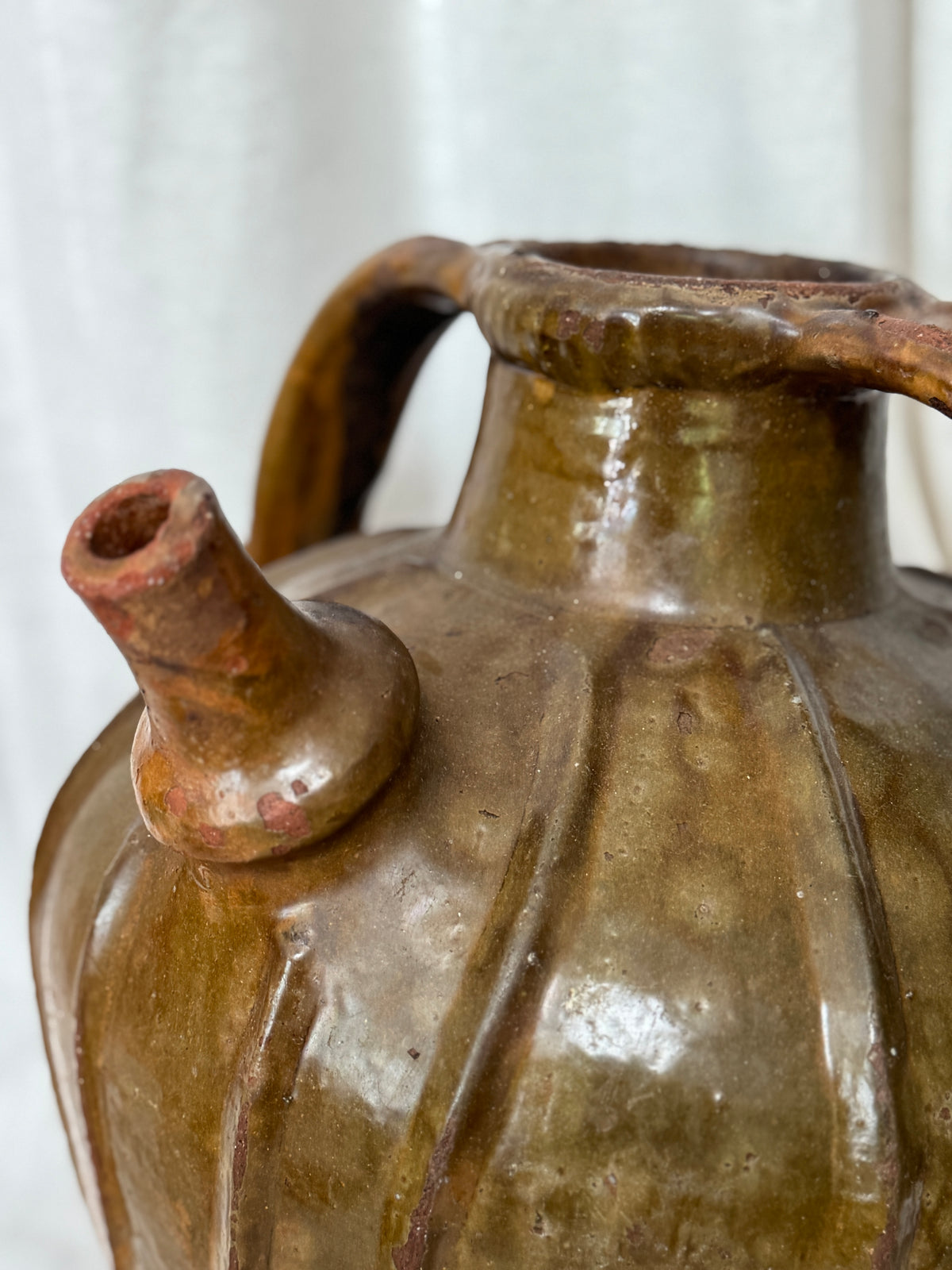 Antique French Walnut Oil Jug, Mélard à Bec, Two Handles