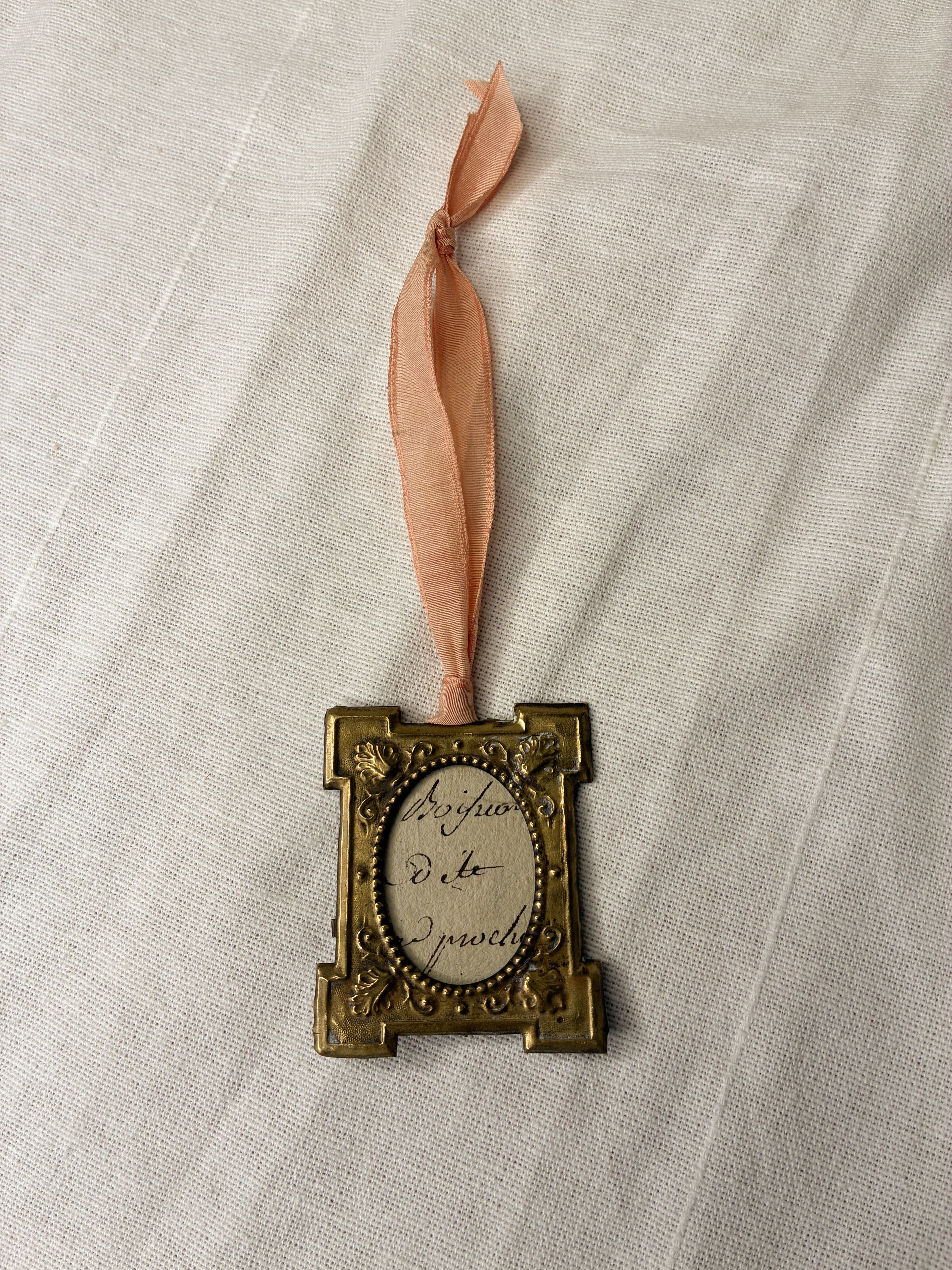 Antique Brass Frame Ornament with Ribbon