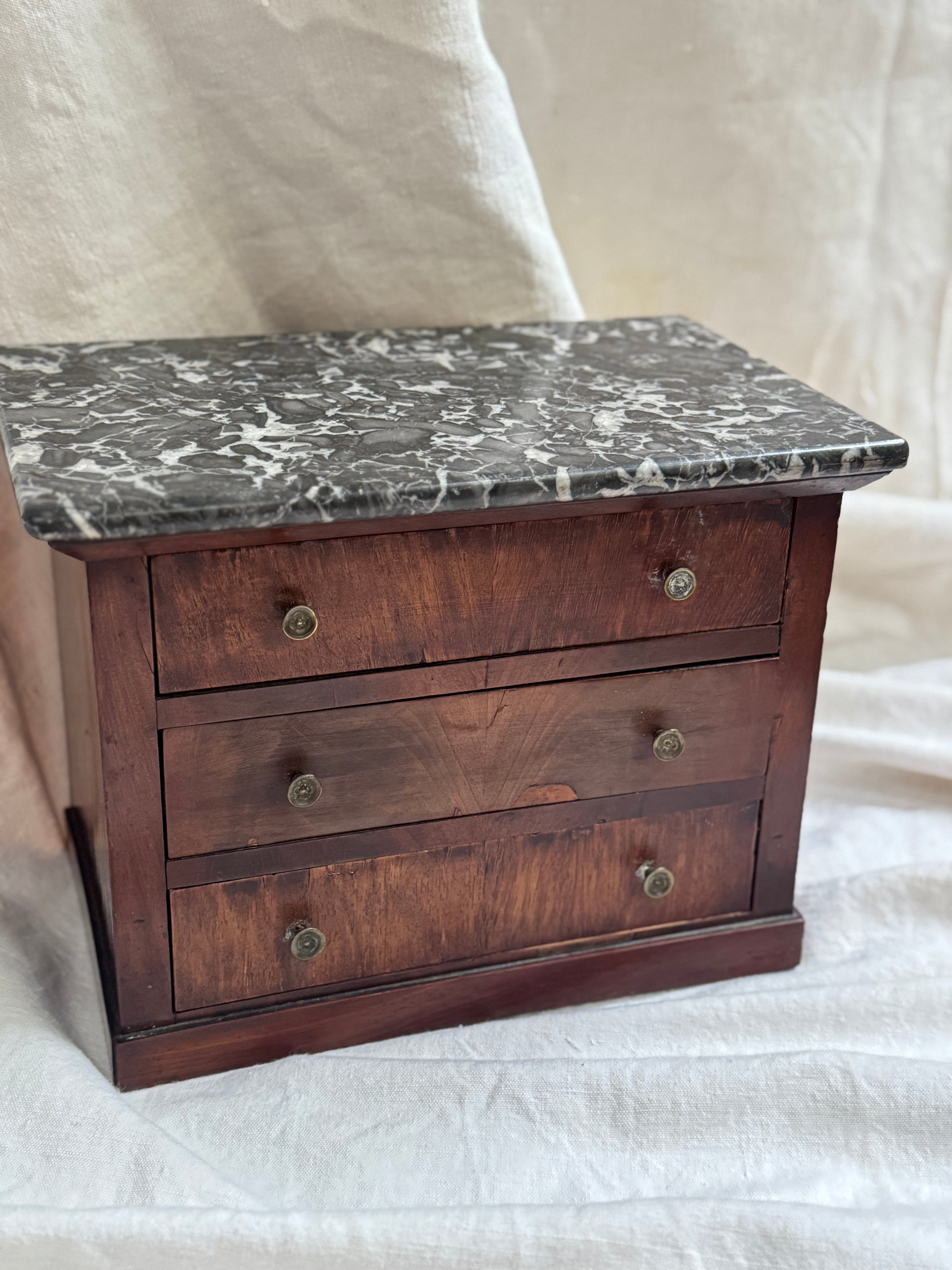 Antique French Miniature Mahogany Commode with Dark Marble Top, Napoléon III
