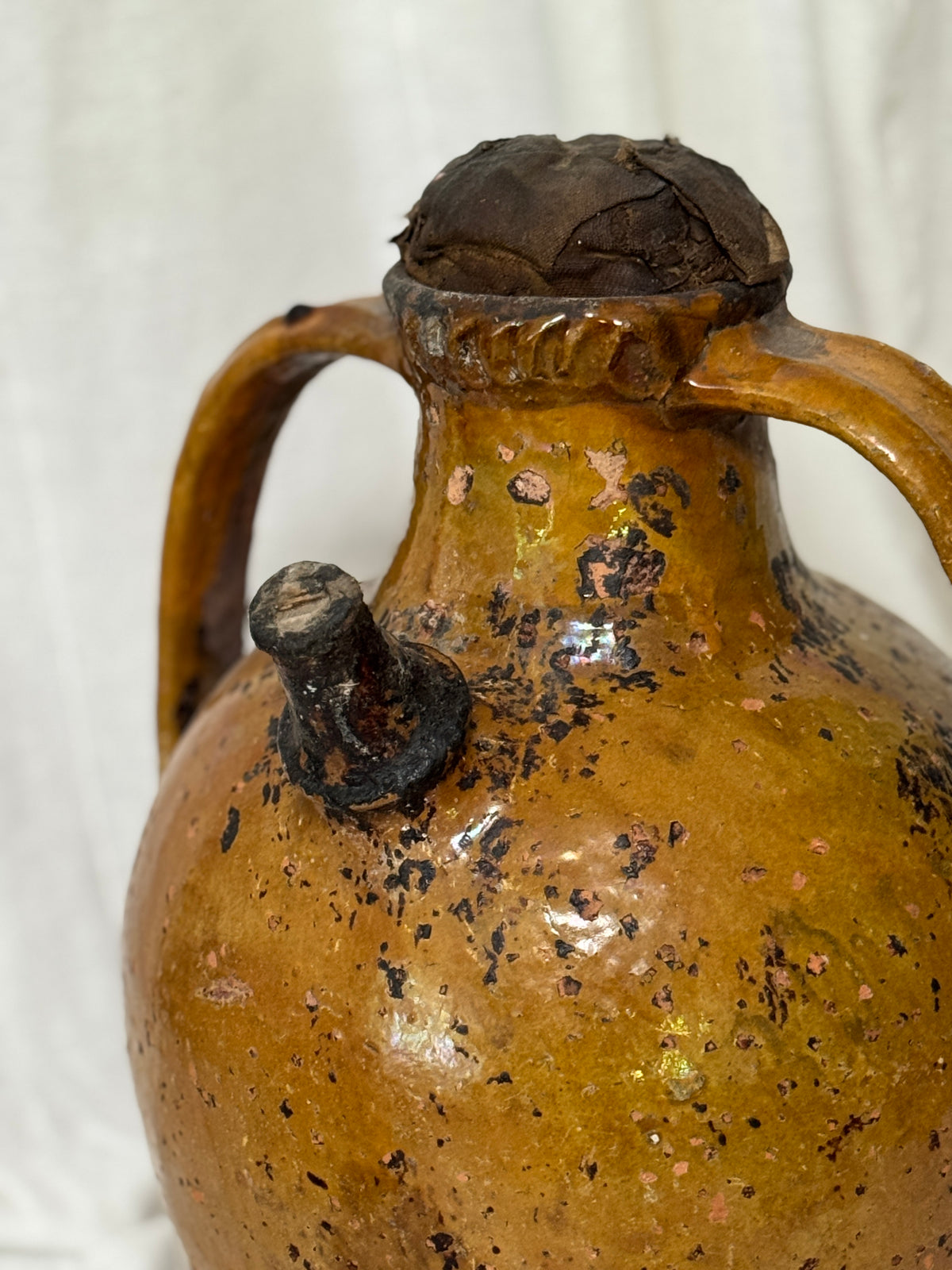 Antique French Walnut Oil Jug, Mélard à Bec, Original Stopper