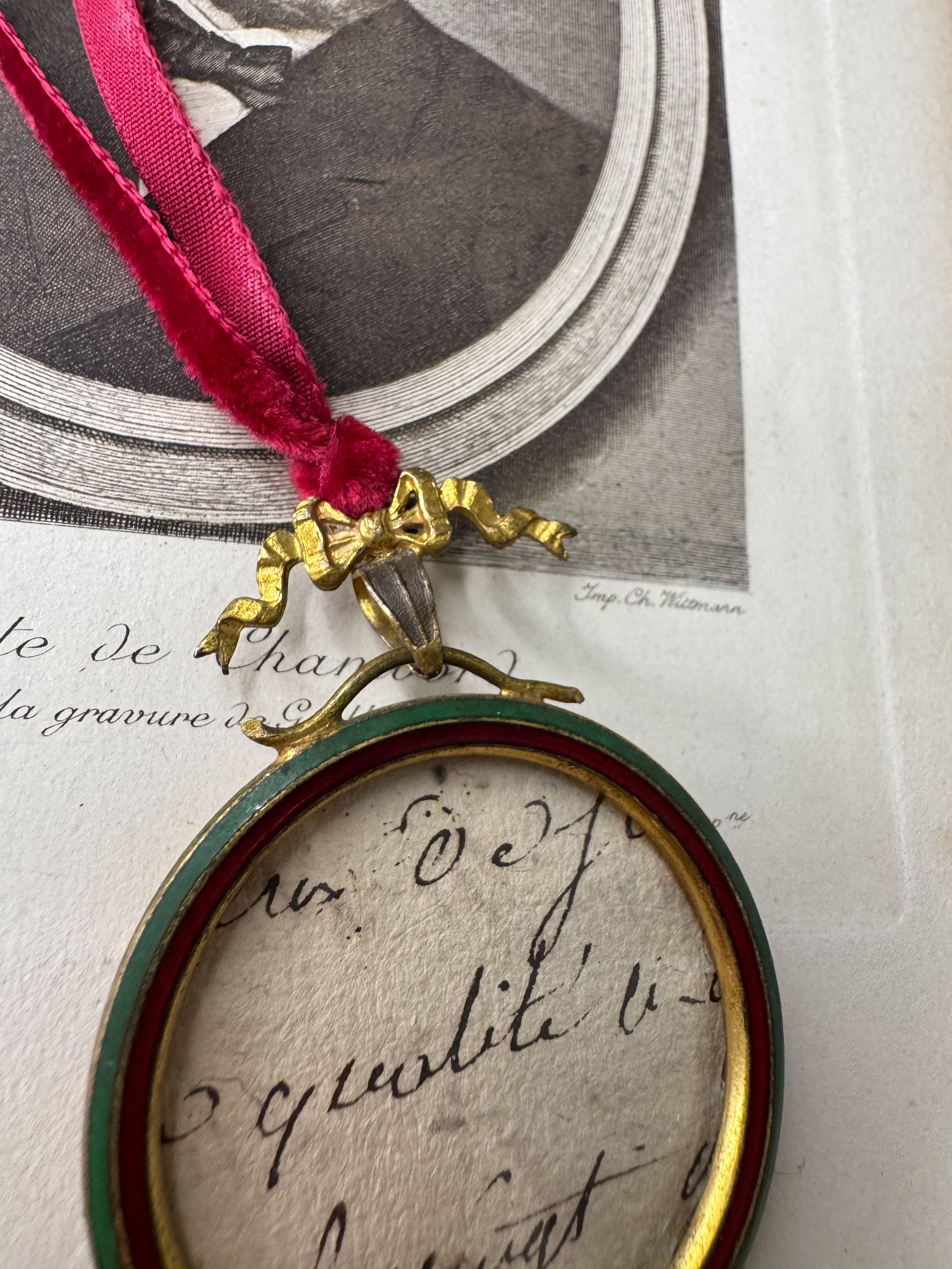 Antique French Painted Miniature Lapel Frame Ornament