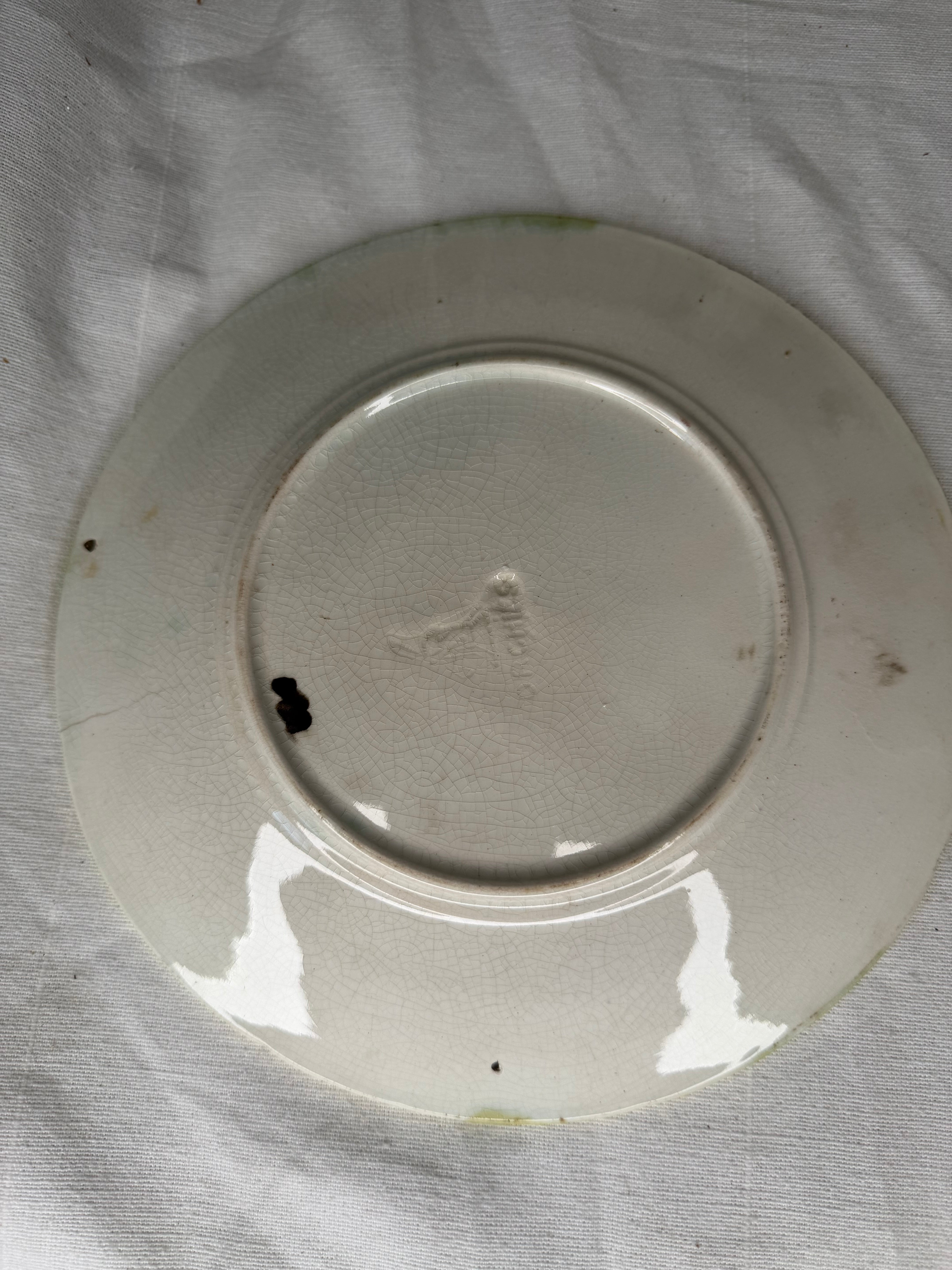 Antique Orchies Majolica Plate with Pears & Blossoms