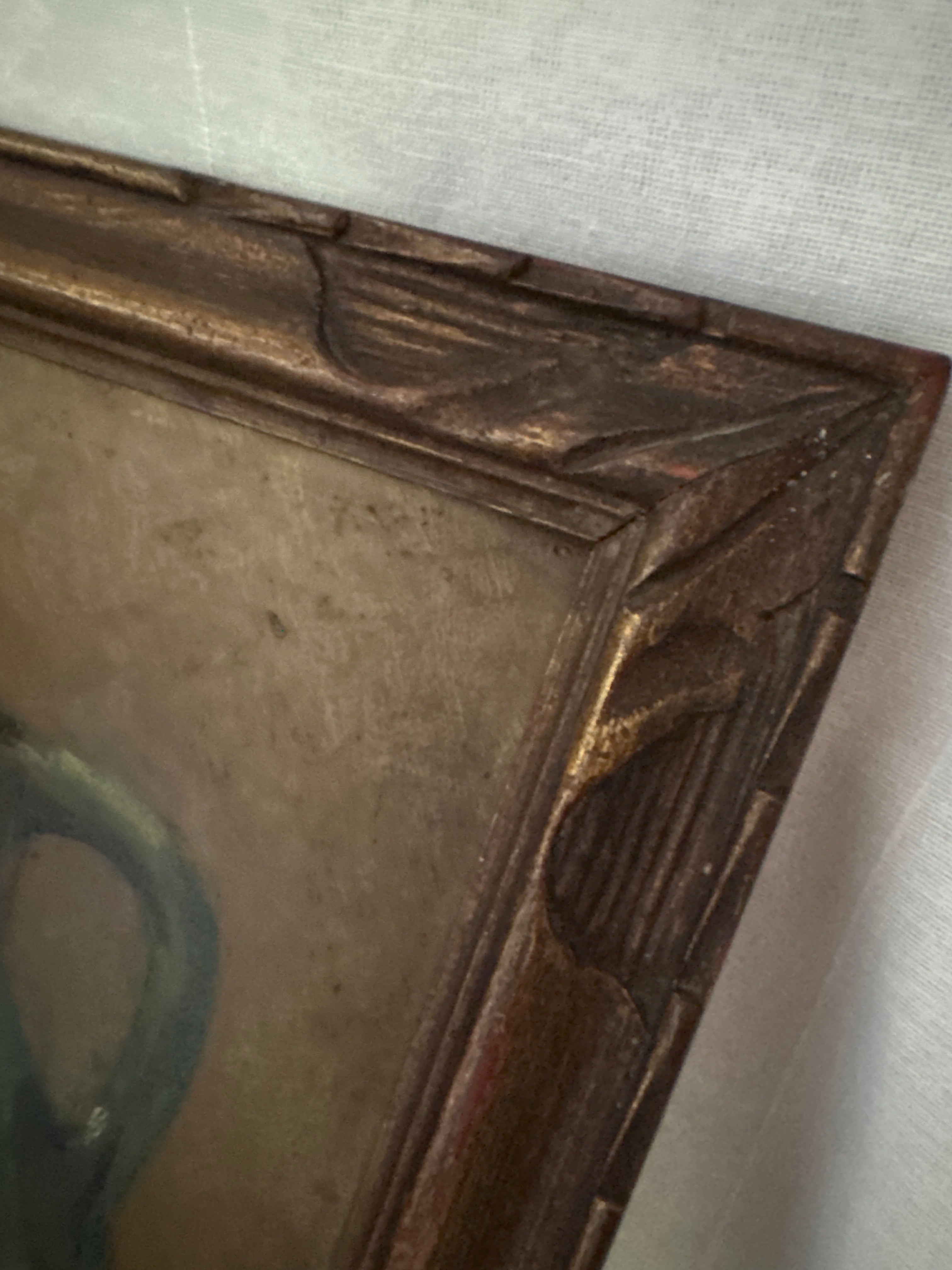 Vintage oil on board in carved wood frame