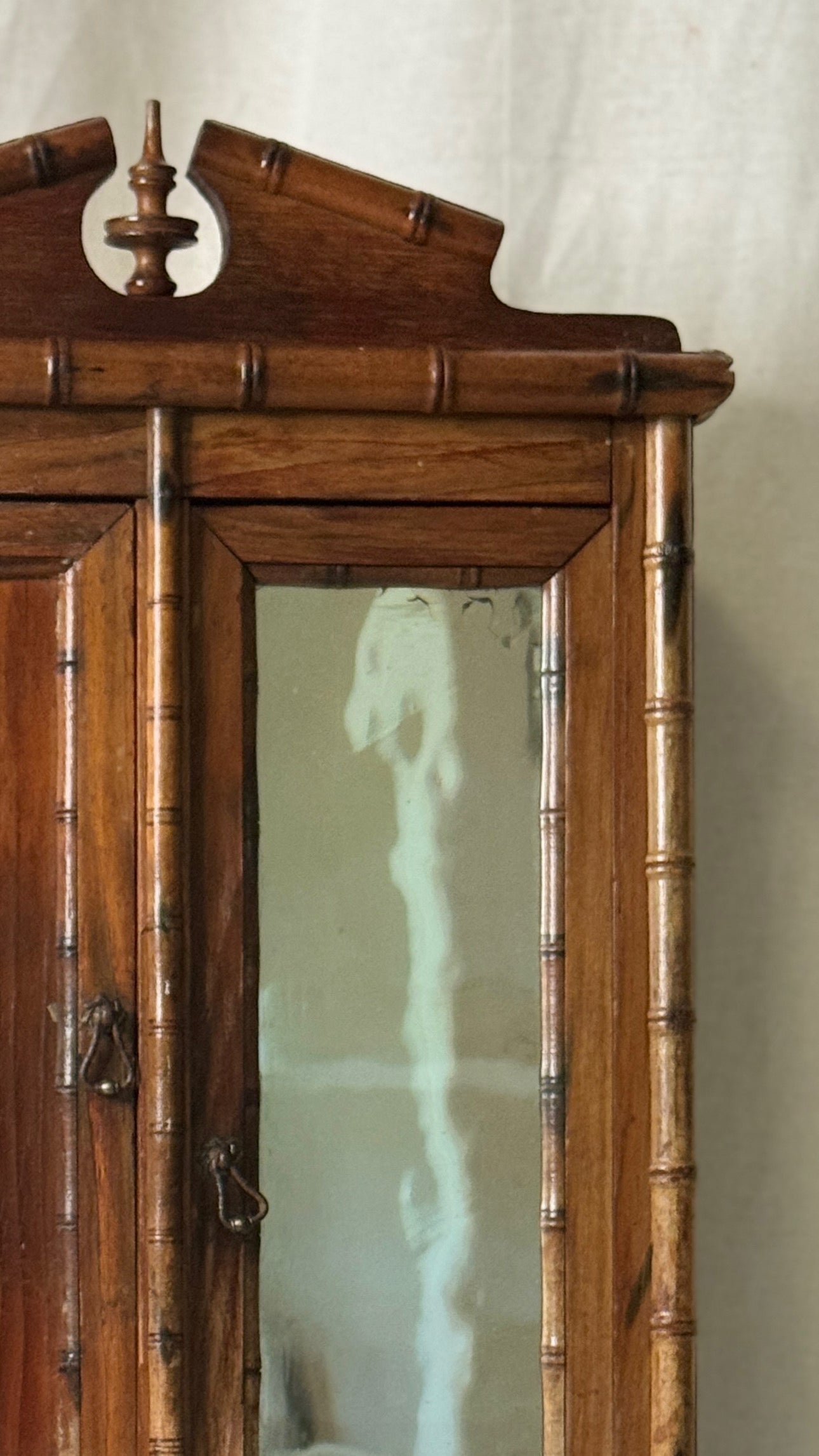 Antique French Faux-Bamboo Miniature Armoire, Belle Époque