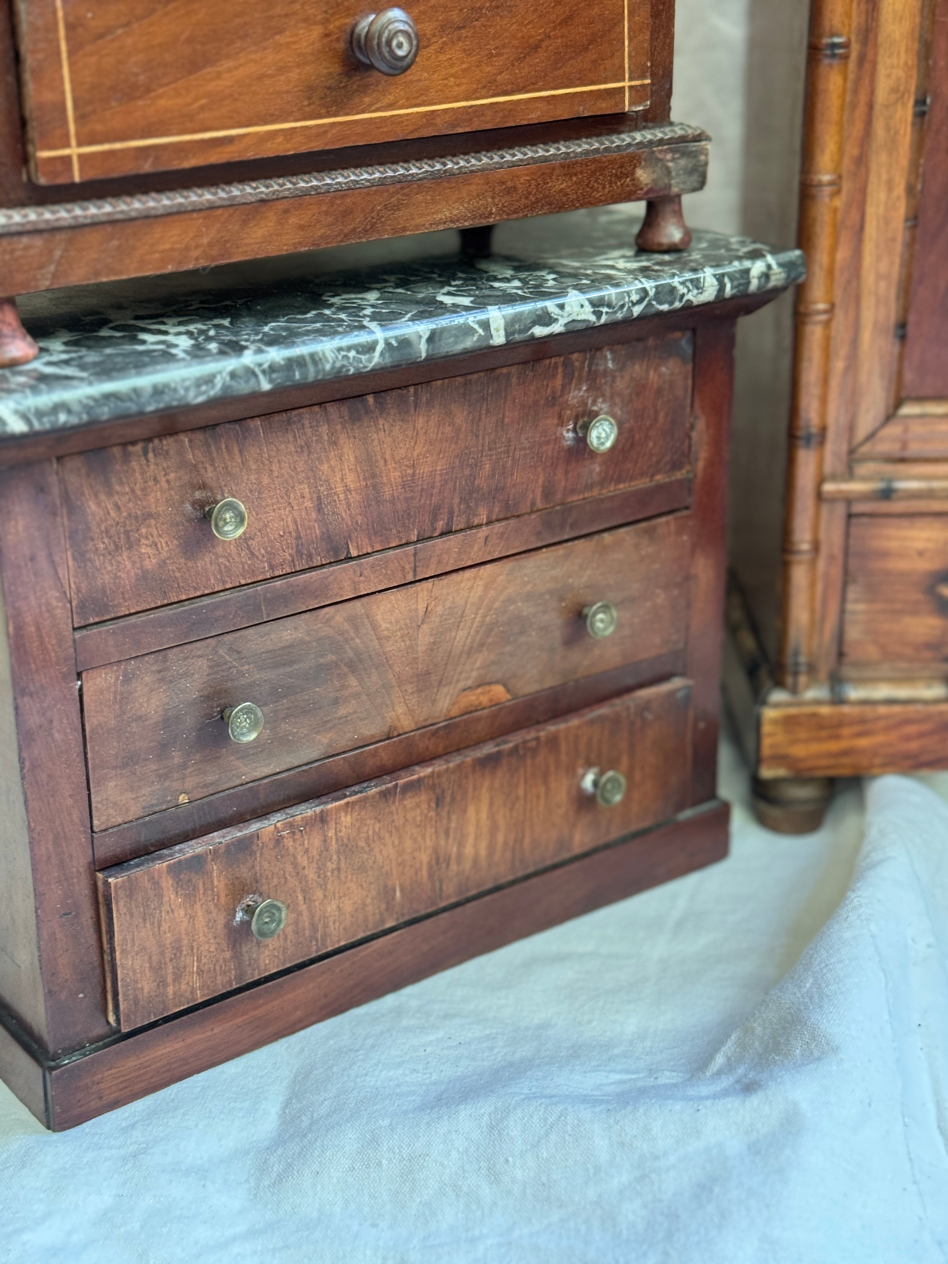 Antique French Miniature Mahogany Commode with Dark Marble Top, Napoléon III