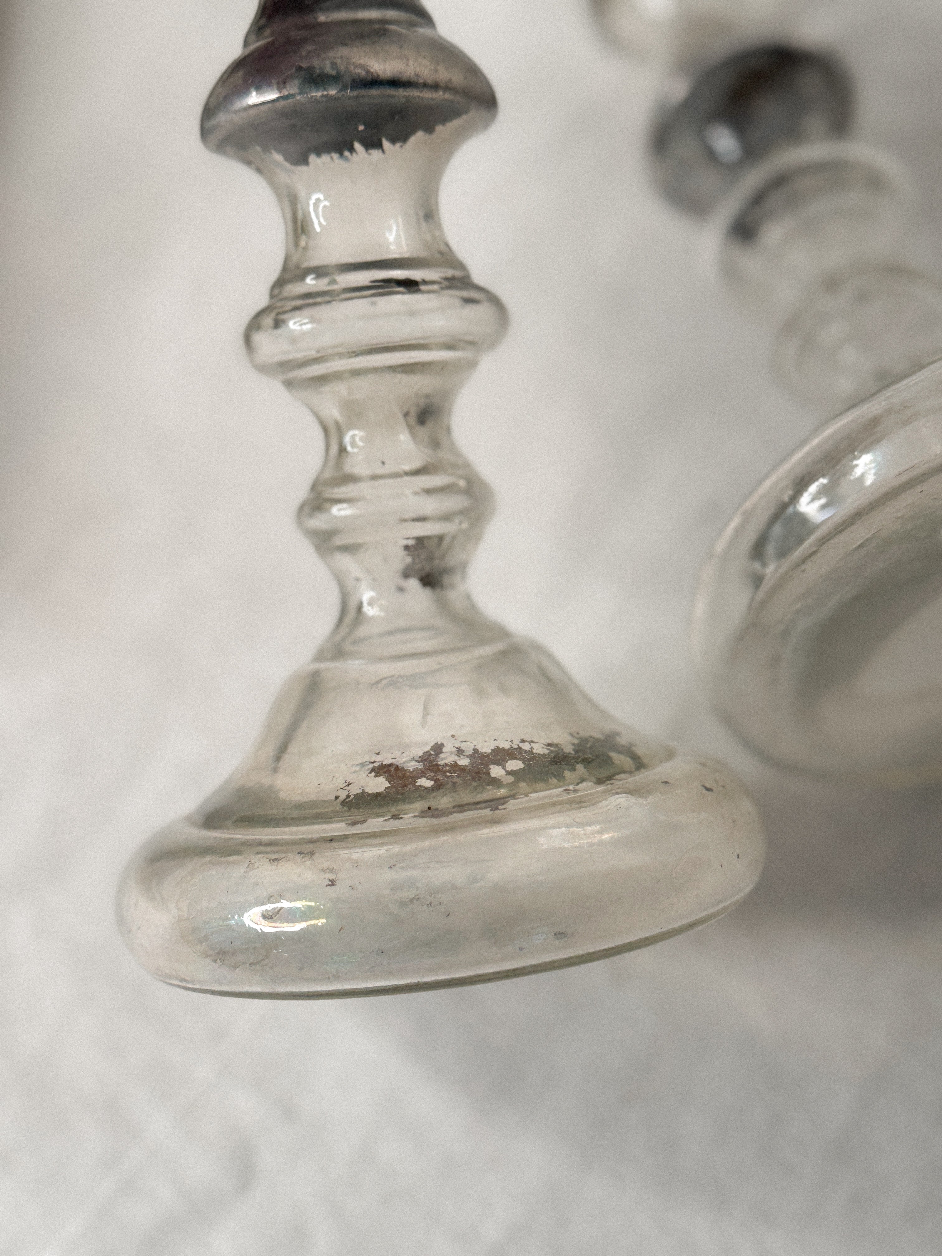 Antique Pair of French Mercury Glass Candlesticks, late 19th c.