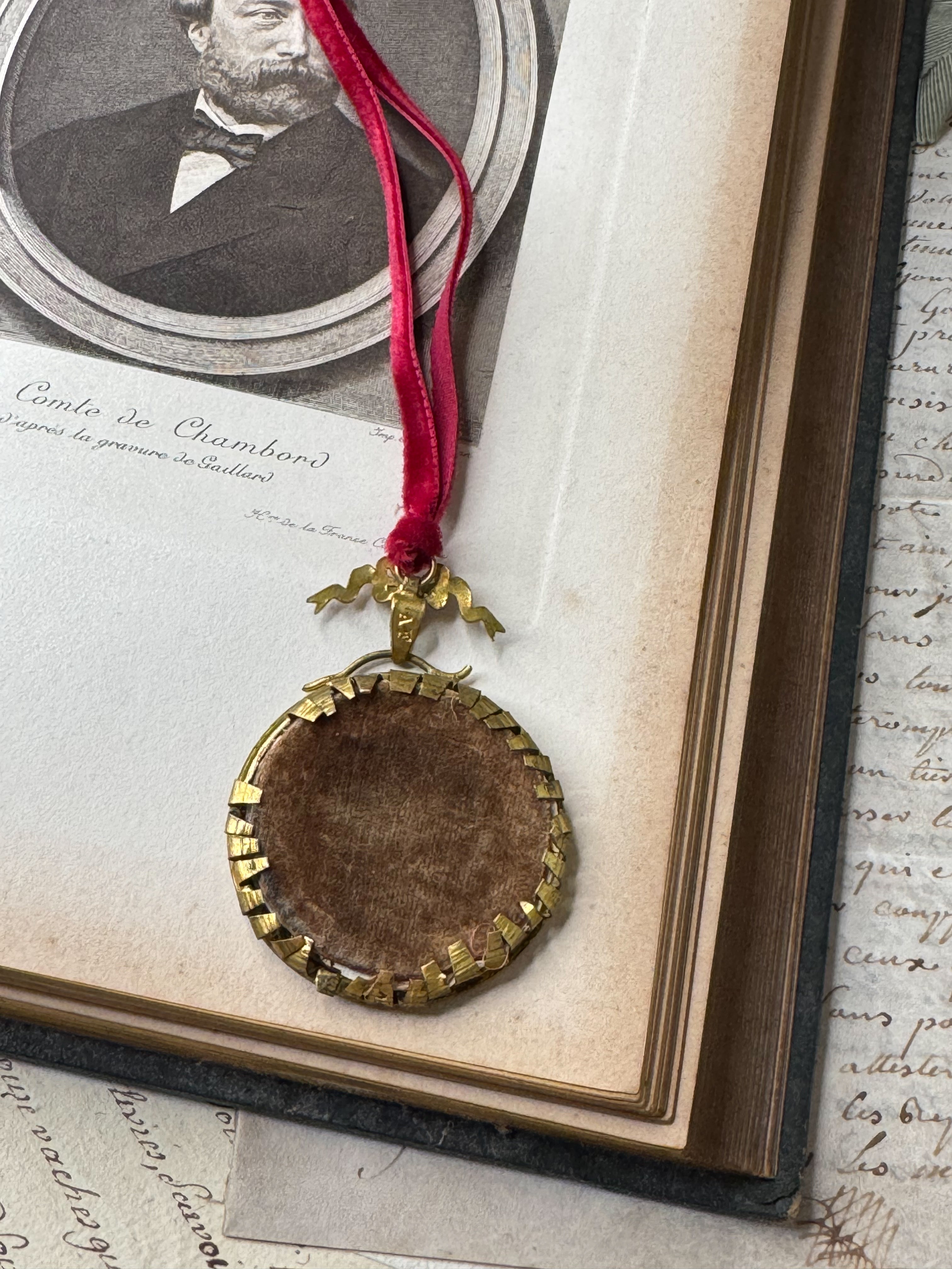 Antique French Painted Miniature Lapel Frame Ornament