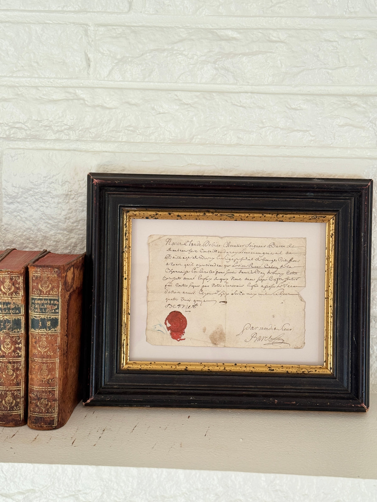 1695 French Military Enrollment Certificate with Red Wax Seal, Framed