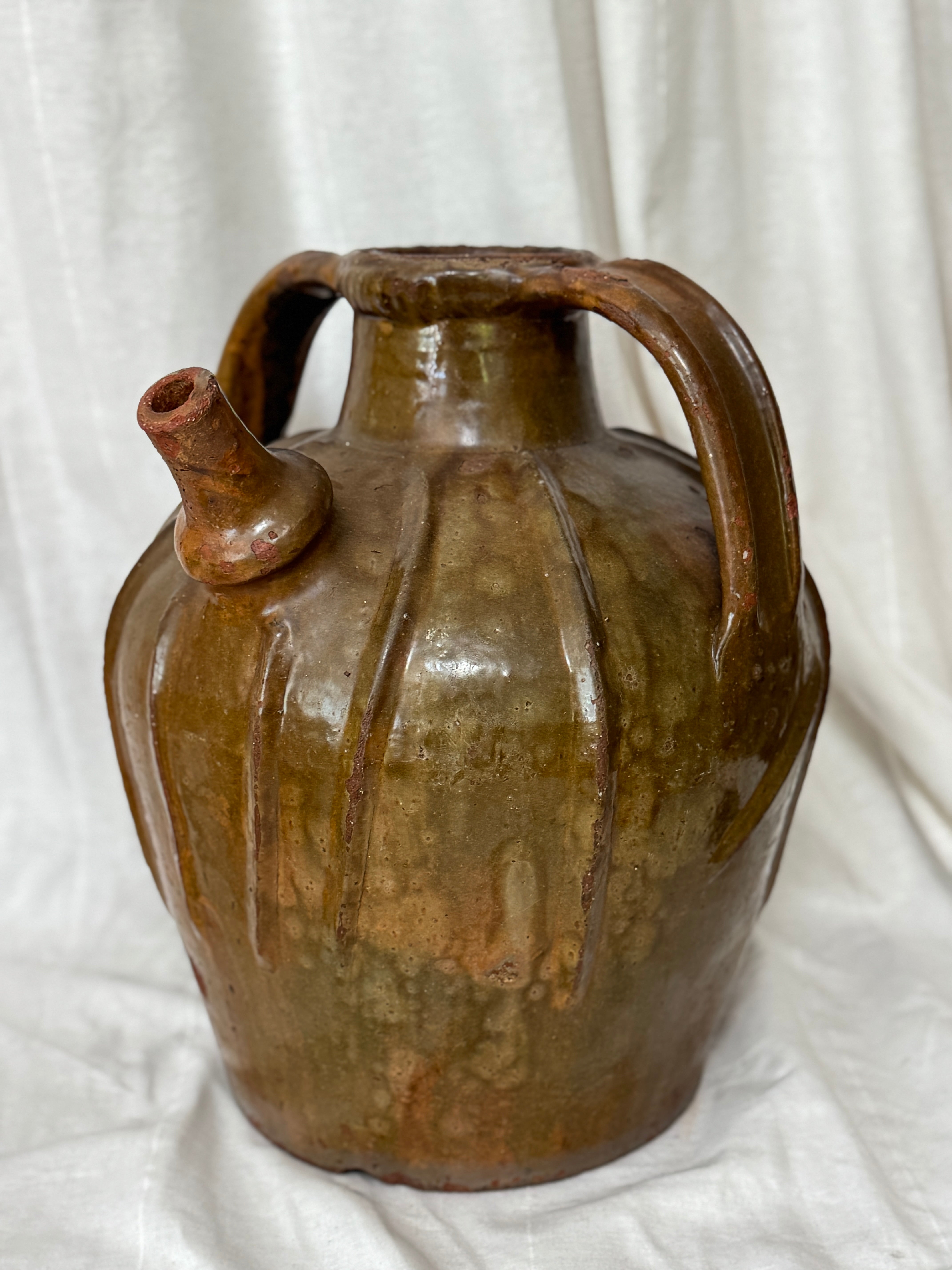 Antique French Walnut Oil Jug, Mélard à Bec, Two Handles