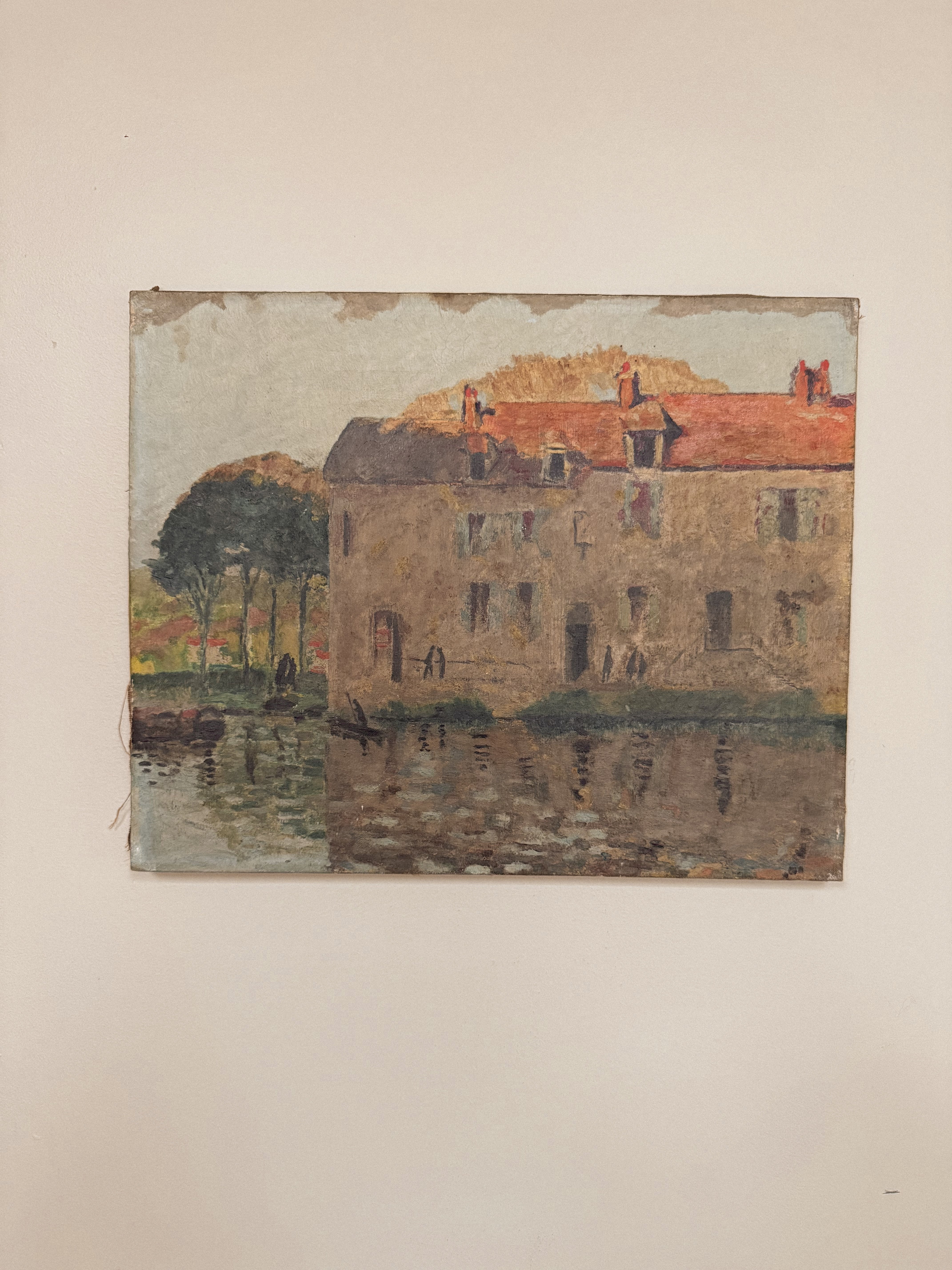 Oil on Canvas of a French River Scene, ca. 1890–1920