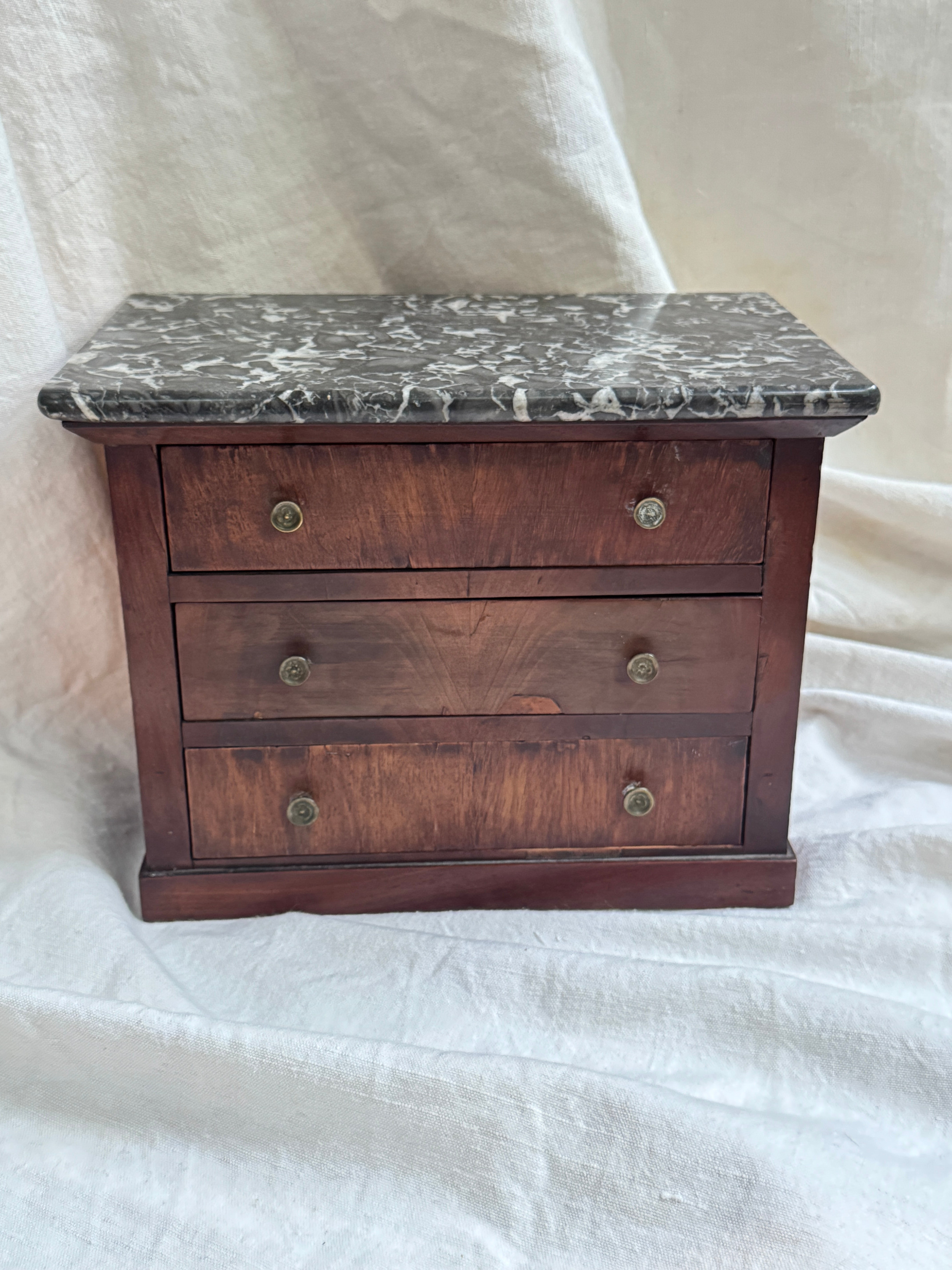 Antique French Miniature Mahogany Commode with Dark Marble Top, Napoléon III