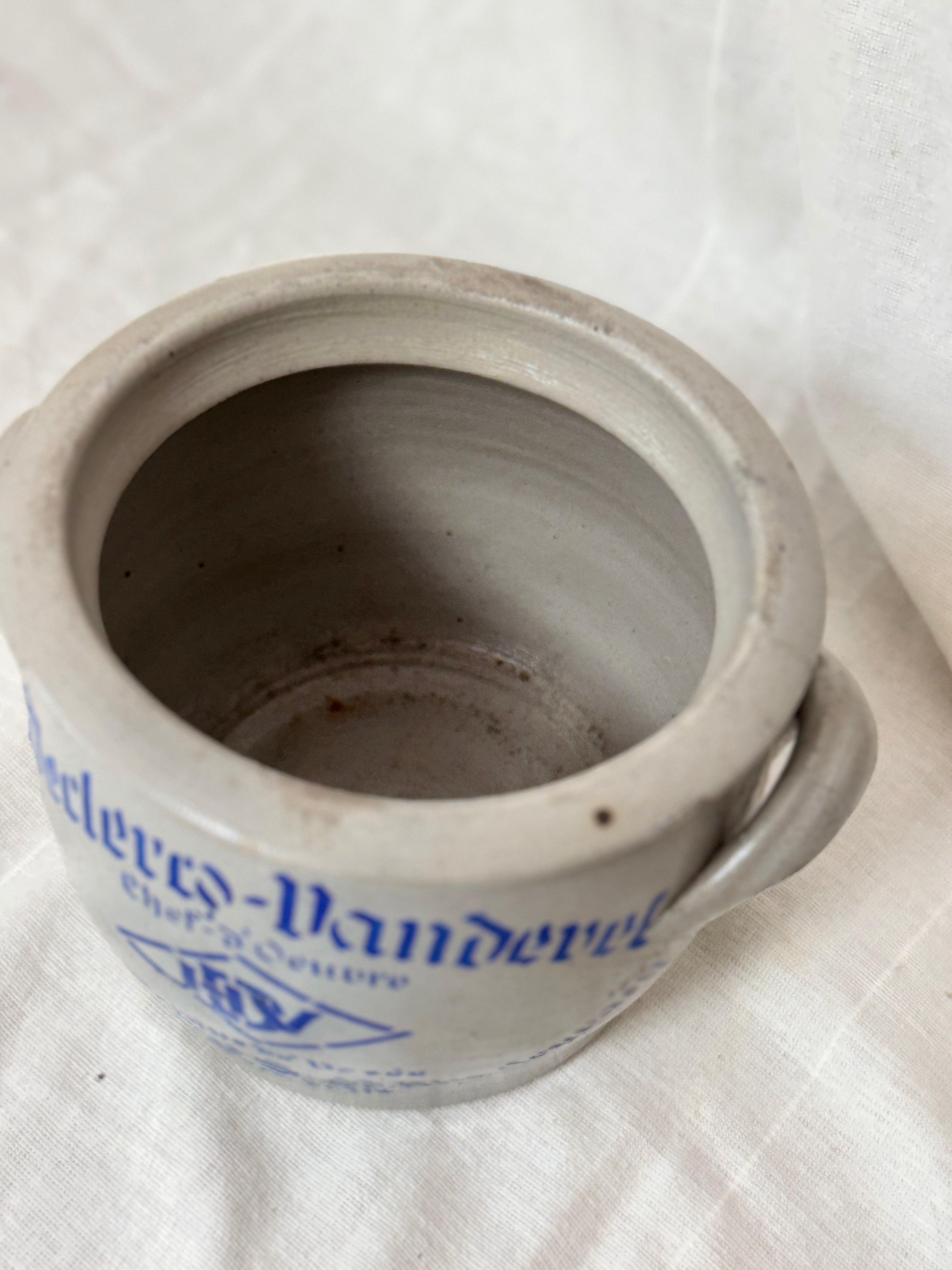 Antique Belgian Stoneware Crock, Brussels Stencil