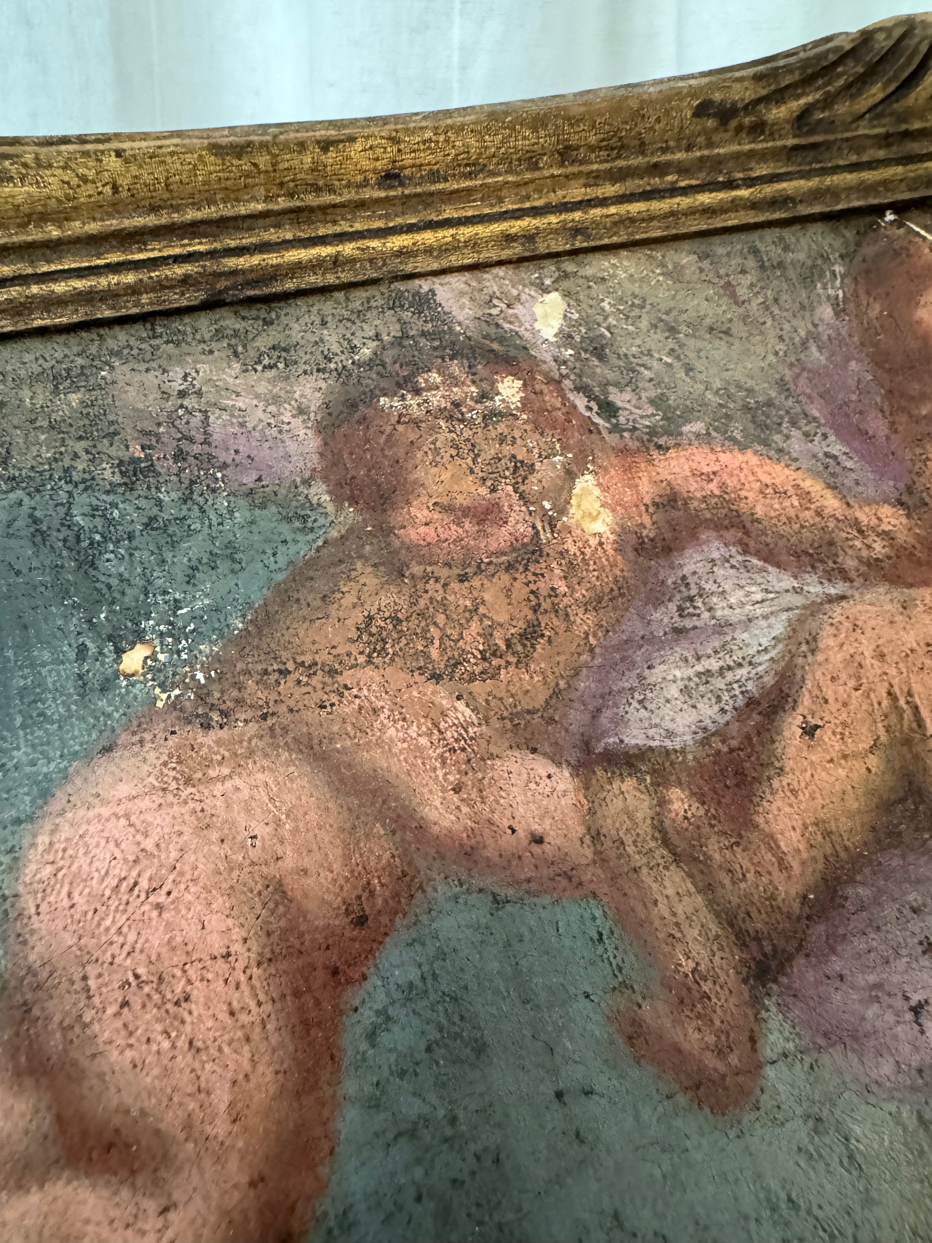 Antique French Oil on Canvas, Two Putti | Rococo, 18th Century, Signed