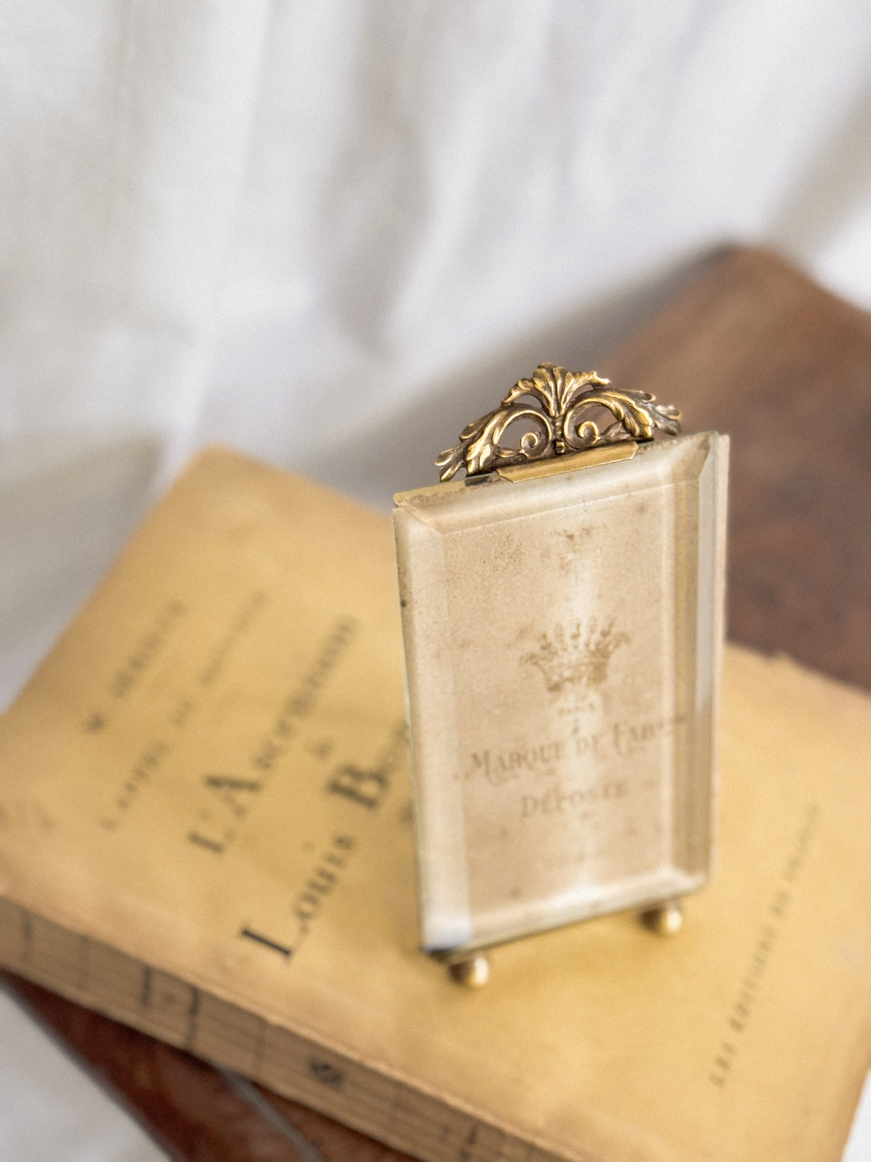 Antique French Glass Frame with Acanthus Crest