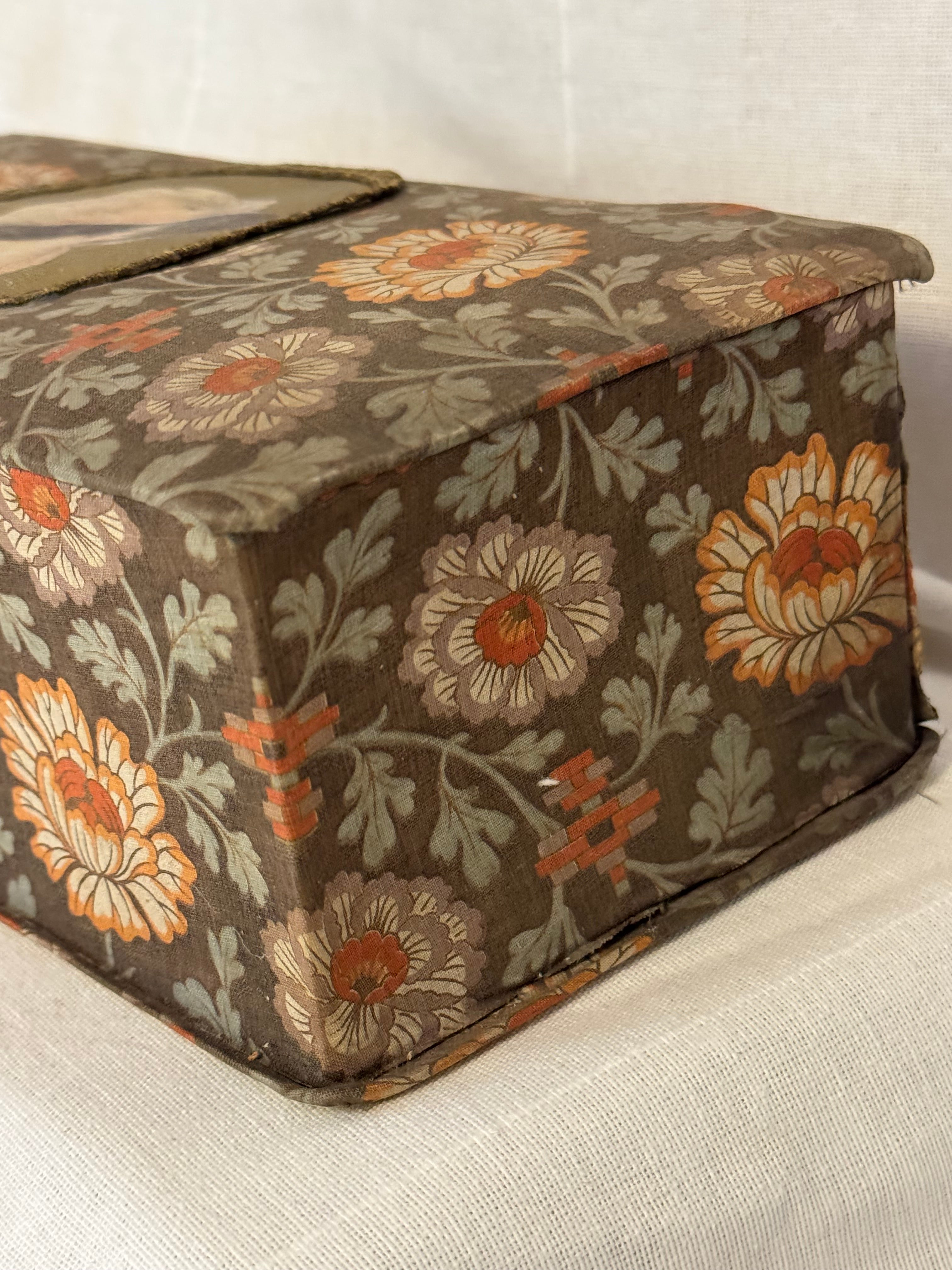 Belle Époque Fabric-Covered Keepsake Box with Portrait Lid