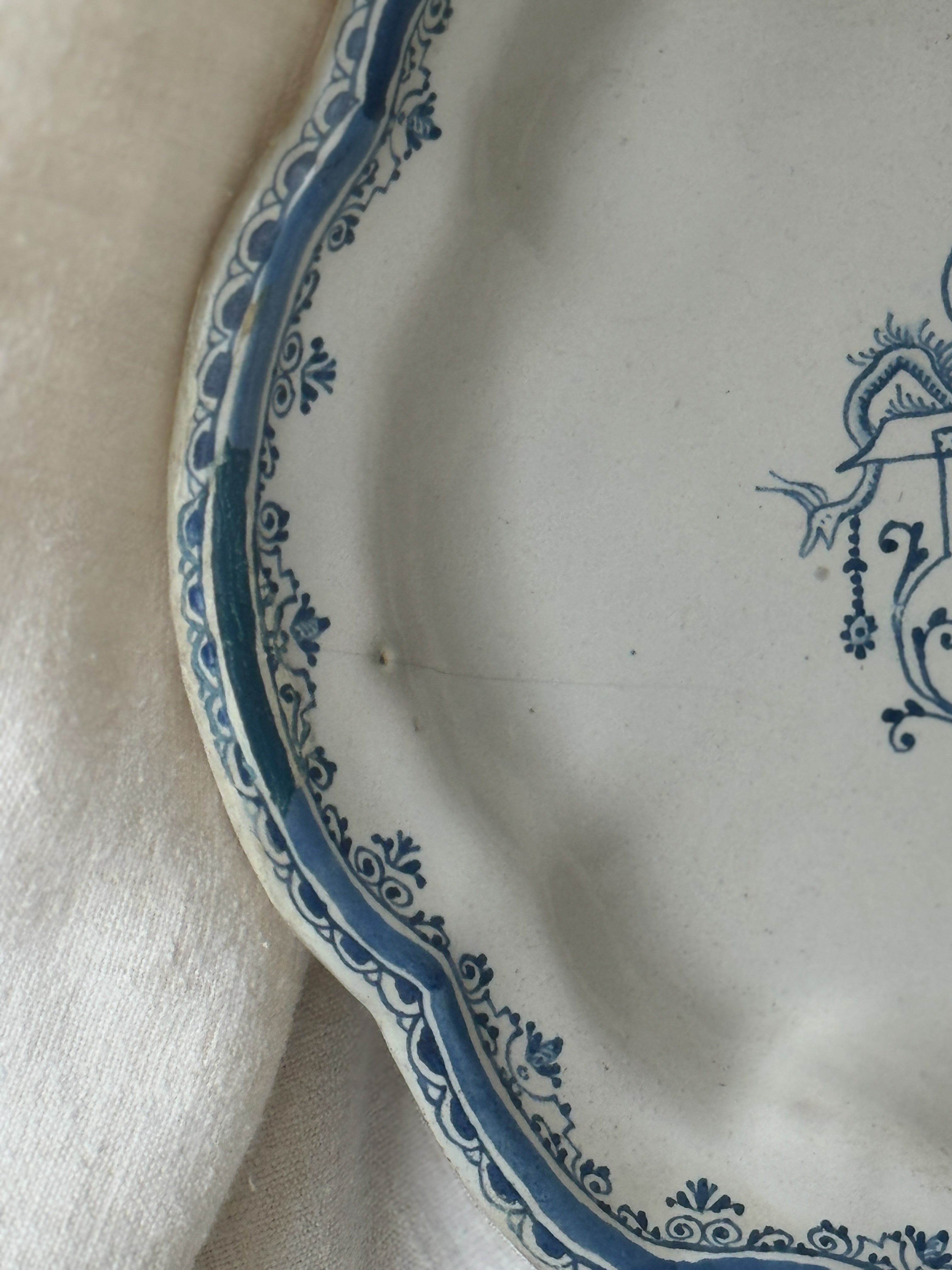 Antique French Faience Shaped Platter, Moustiers Style Bérain Decoration, 19th Century