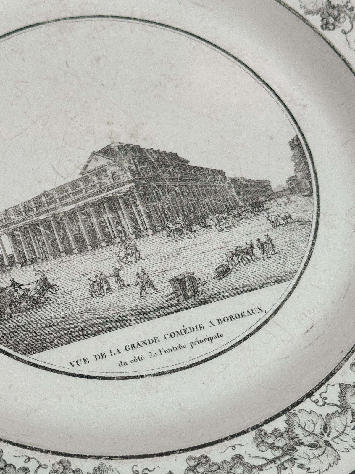 Black Transferware Plate, Bordeaux