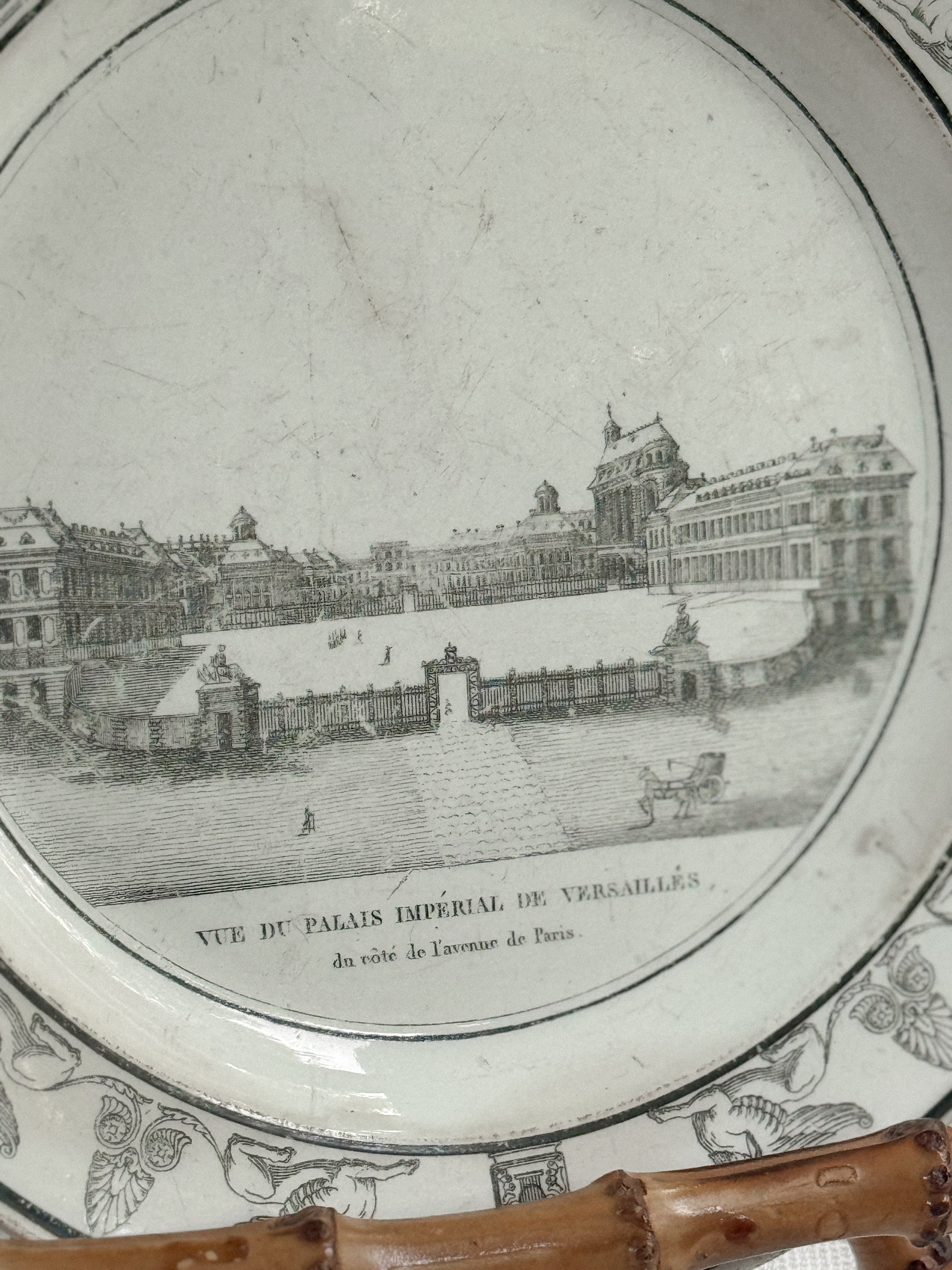 Antique French Faience Plate, Vue du Palais Impérial de Versailles, Manufacture de Creil