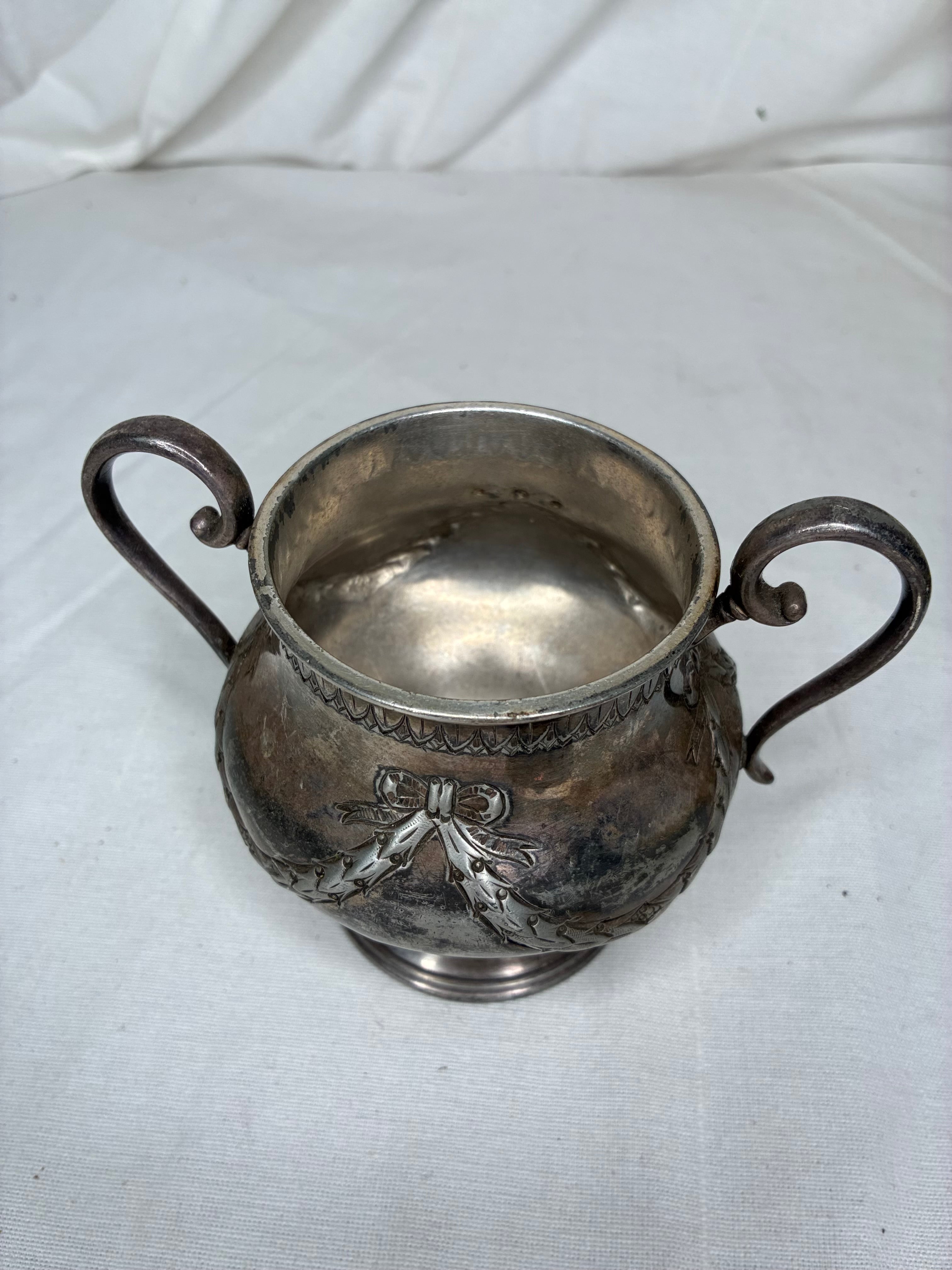 Antique French Silvered Metal Sugar Bowl