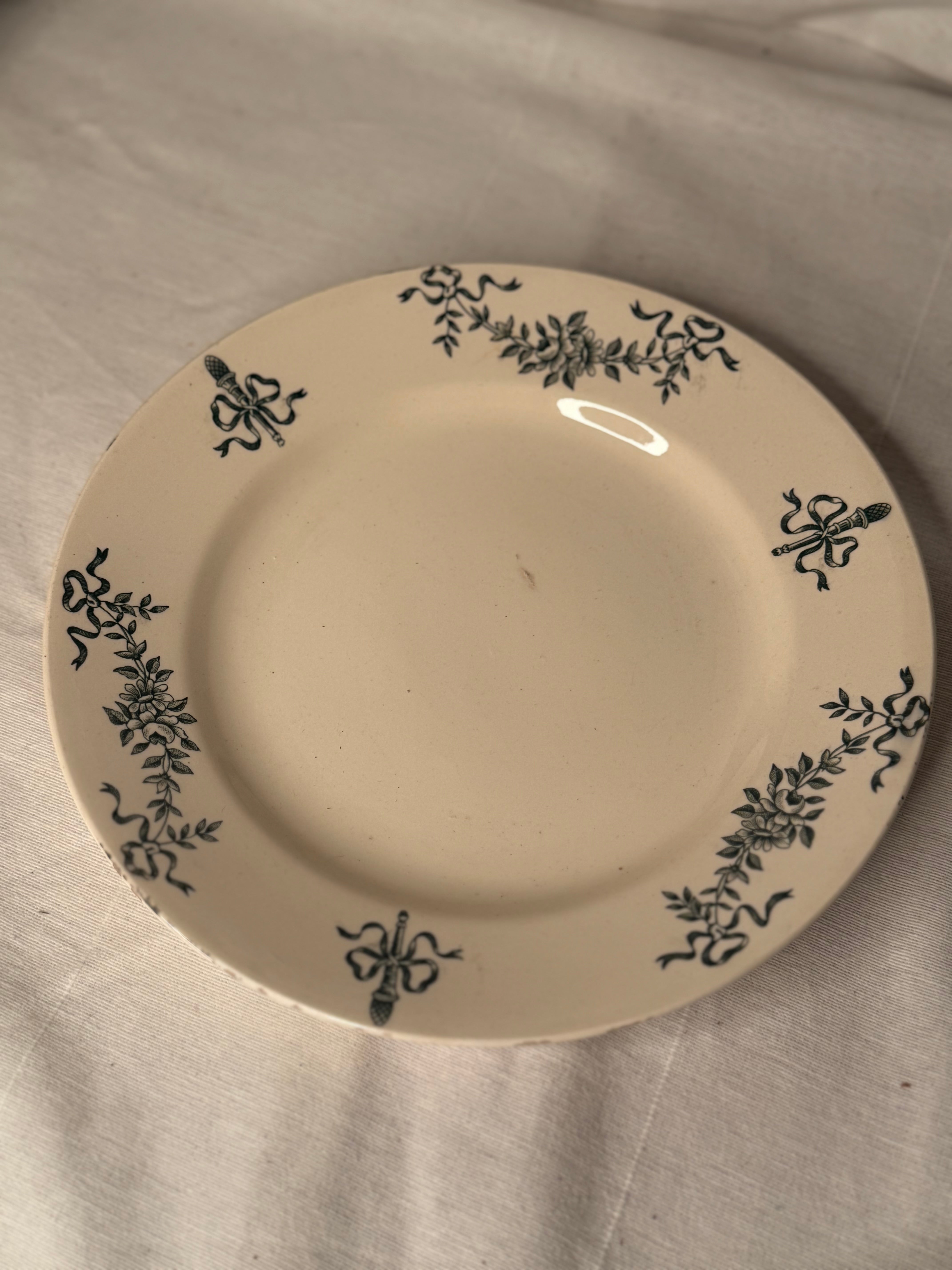 Trio Of Antique Green Transfer Ribbon Faience