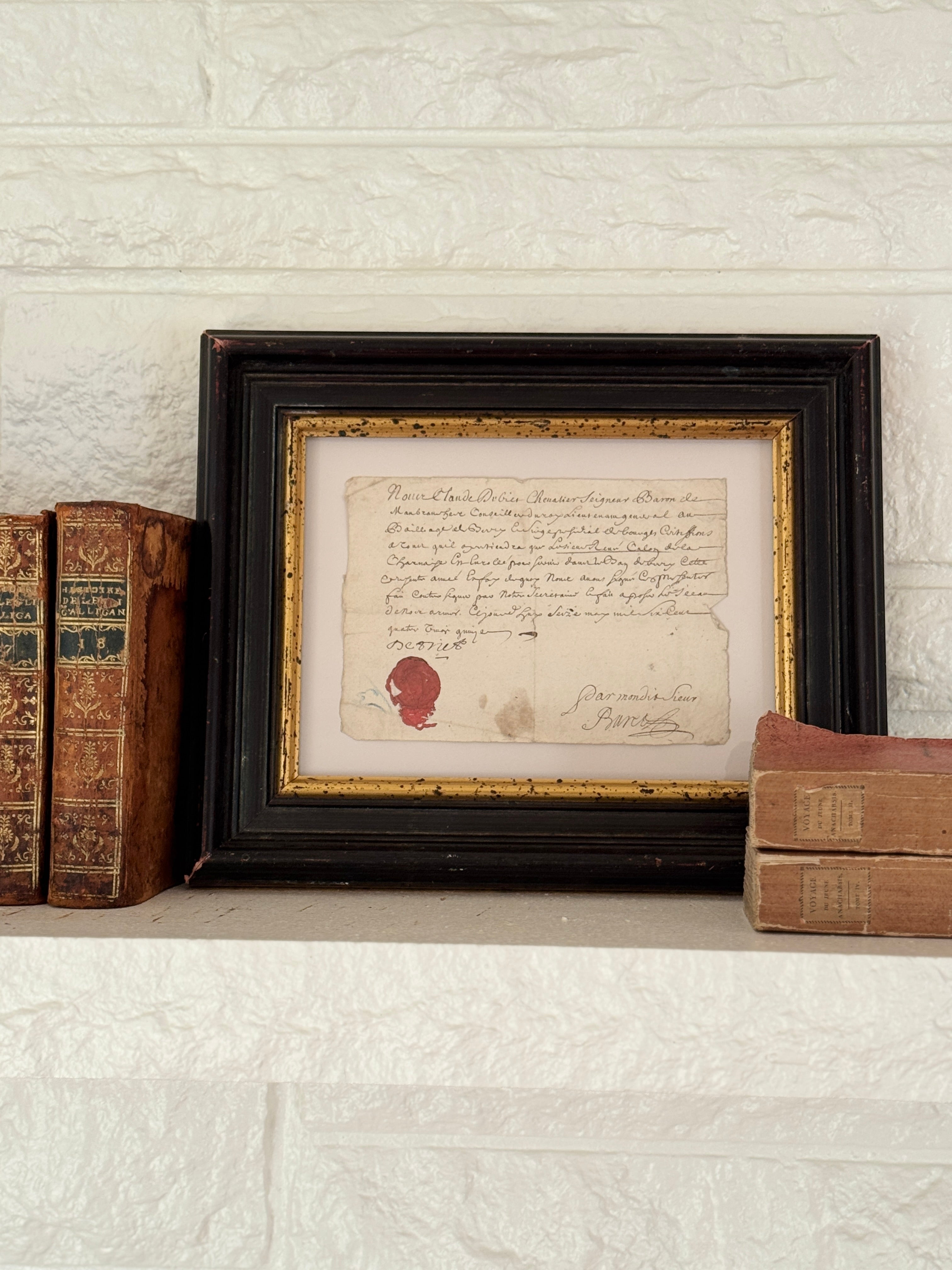 1695 French Military Enrollment Certificate with Red Wax Seal, Framed