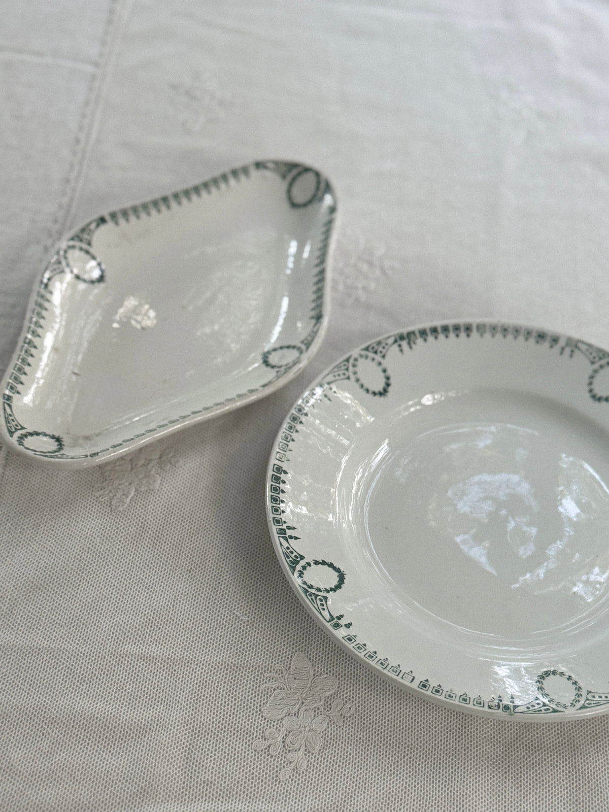 Antique French Transferware Ravier, Wreath and Key, Céranord