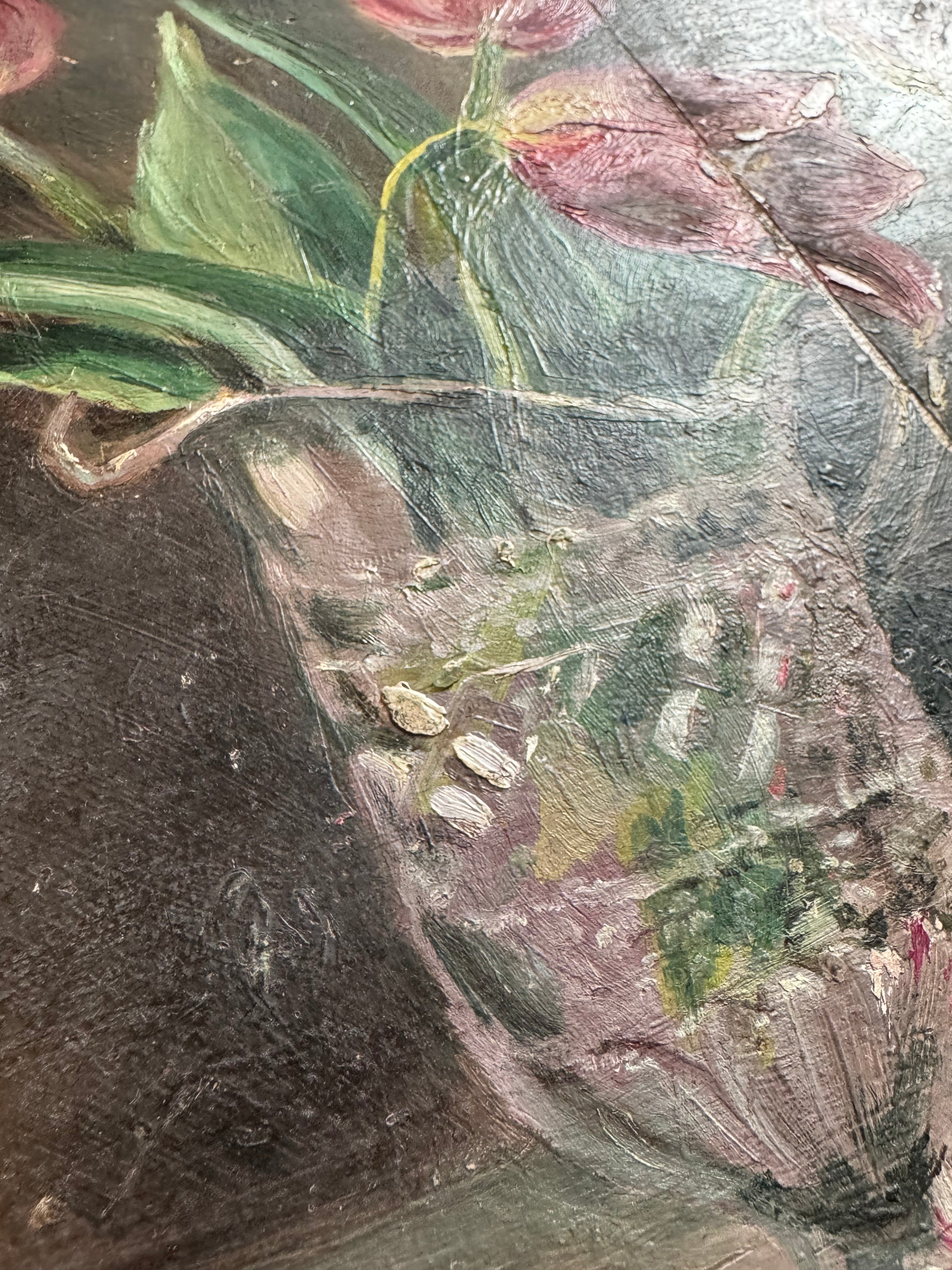 French Tulip Still Life Painting, signed