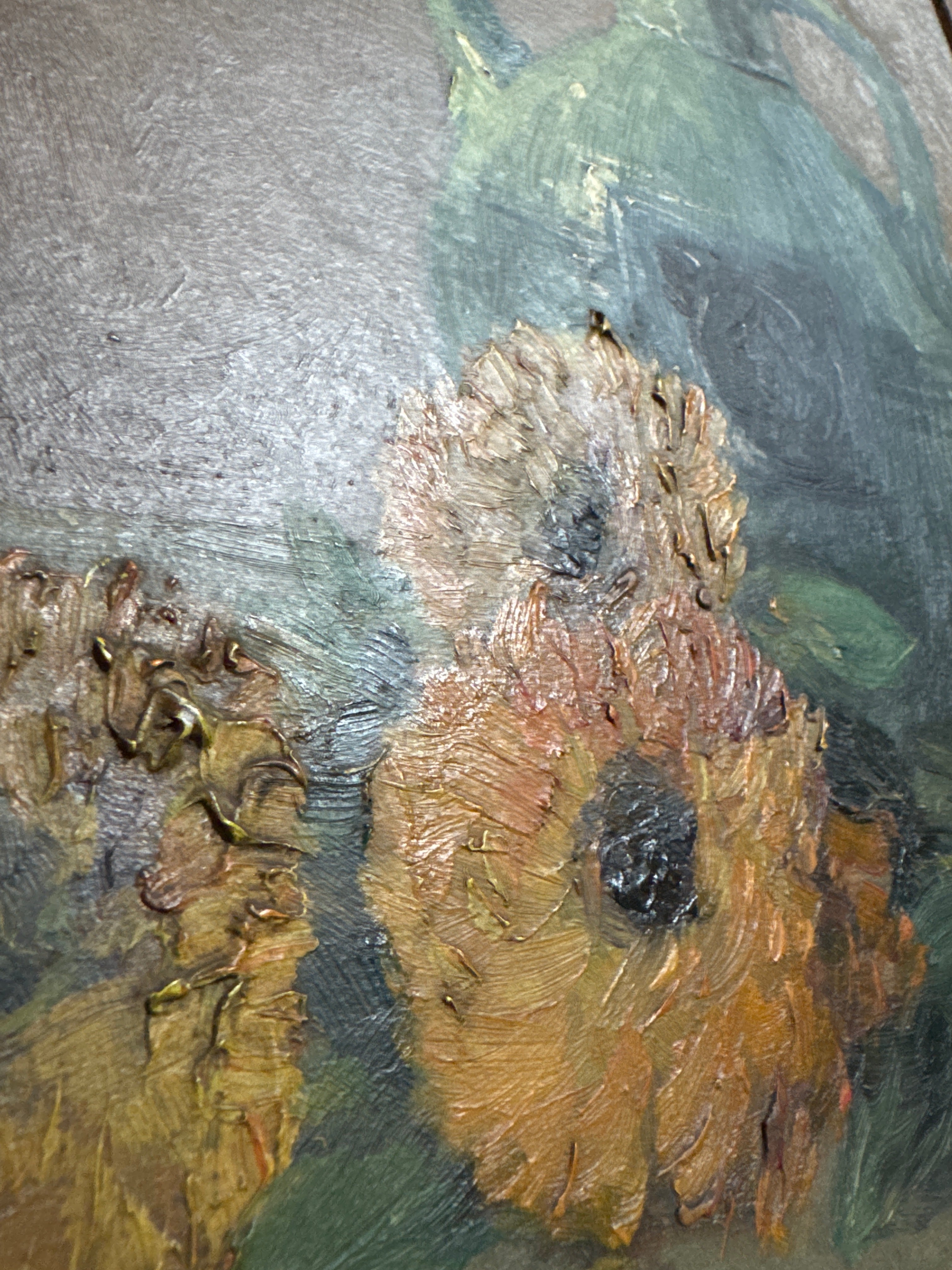 Vintage oil on board in carved wood frame