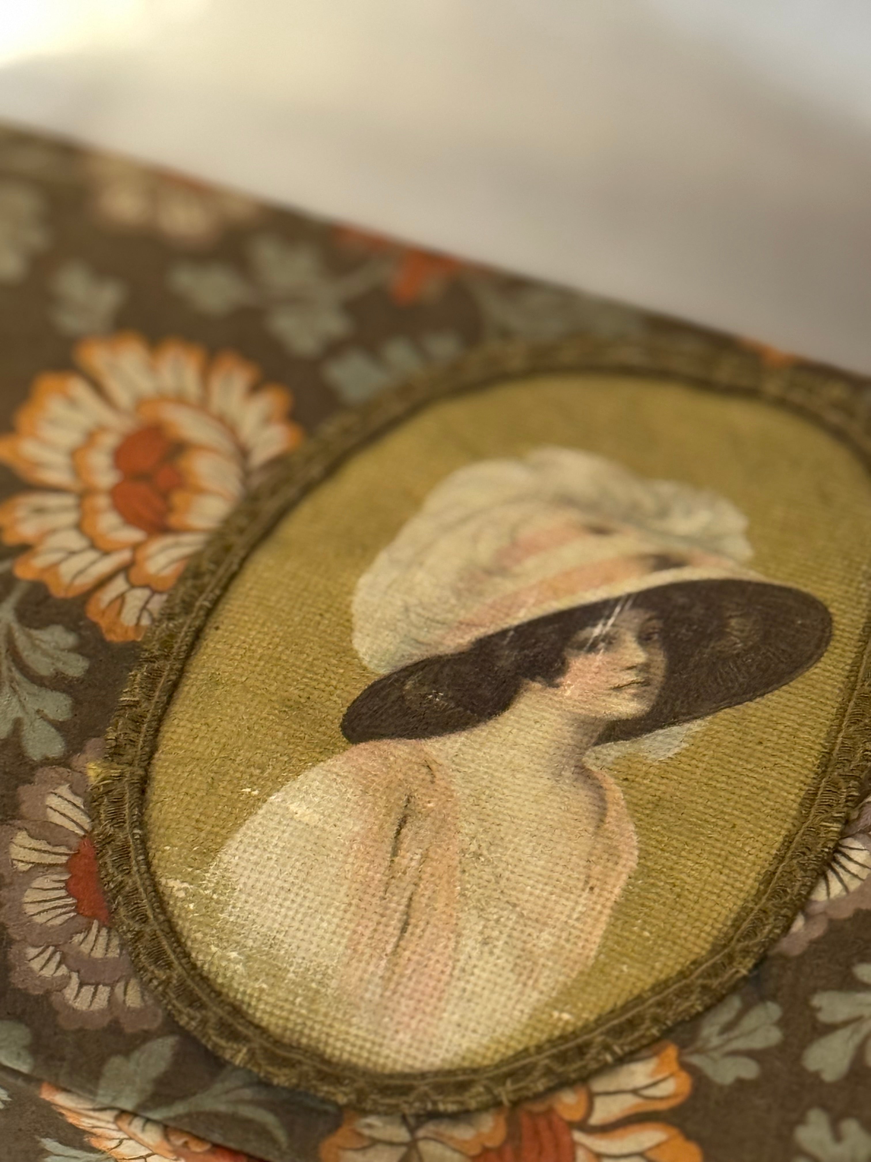 Belle Époque Fabric-Covered Keepsake Box with Portrait Lid