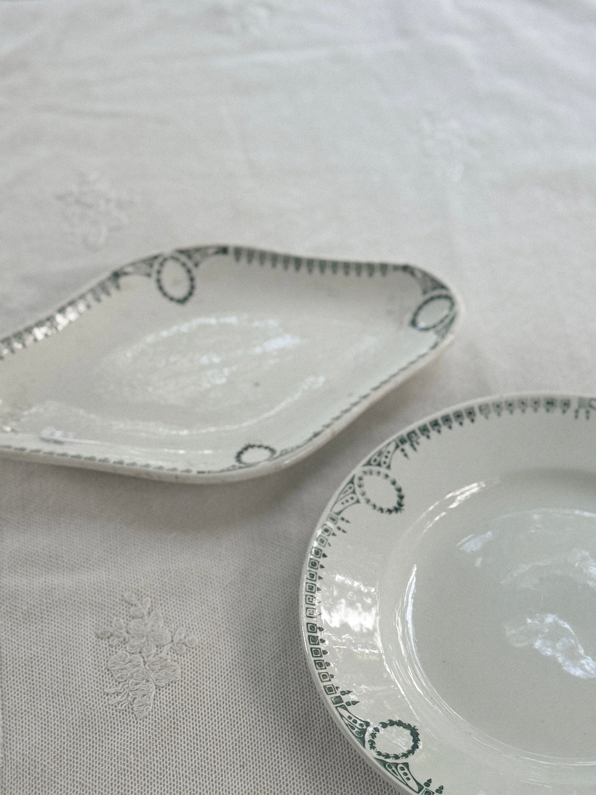 Antique French Transferware Ravier, Wreath and Key, Céranord