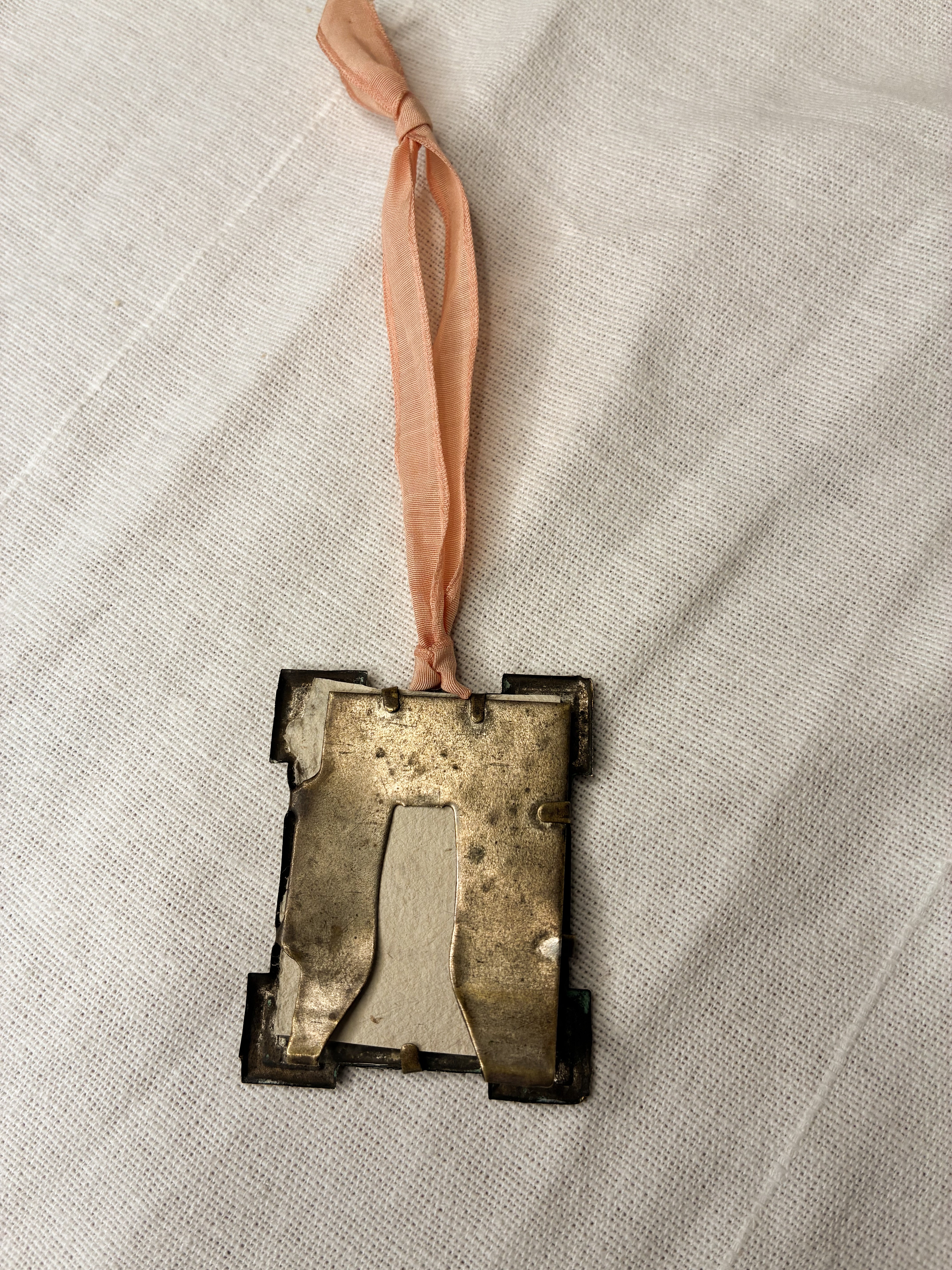 Antique Brass Frame Ornament with Ribbon