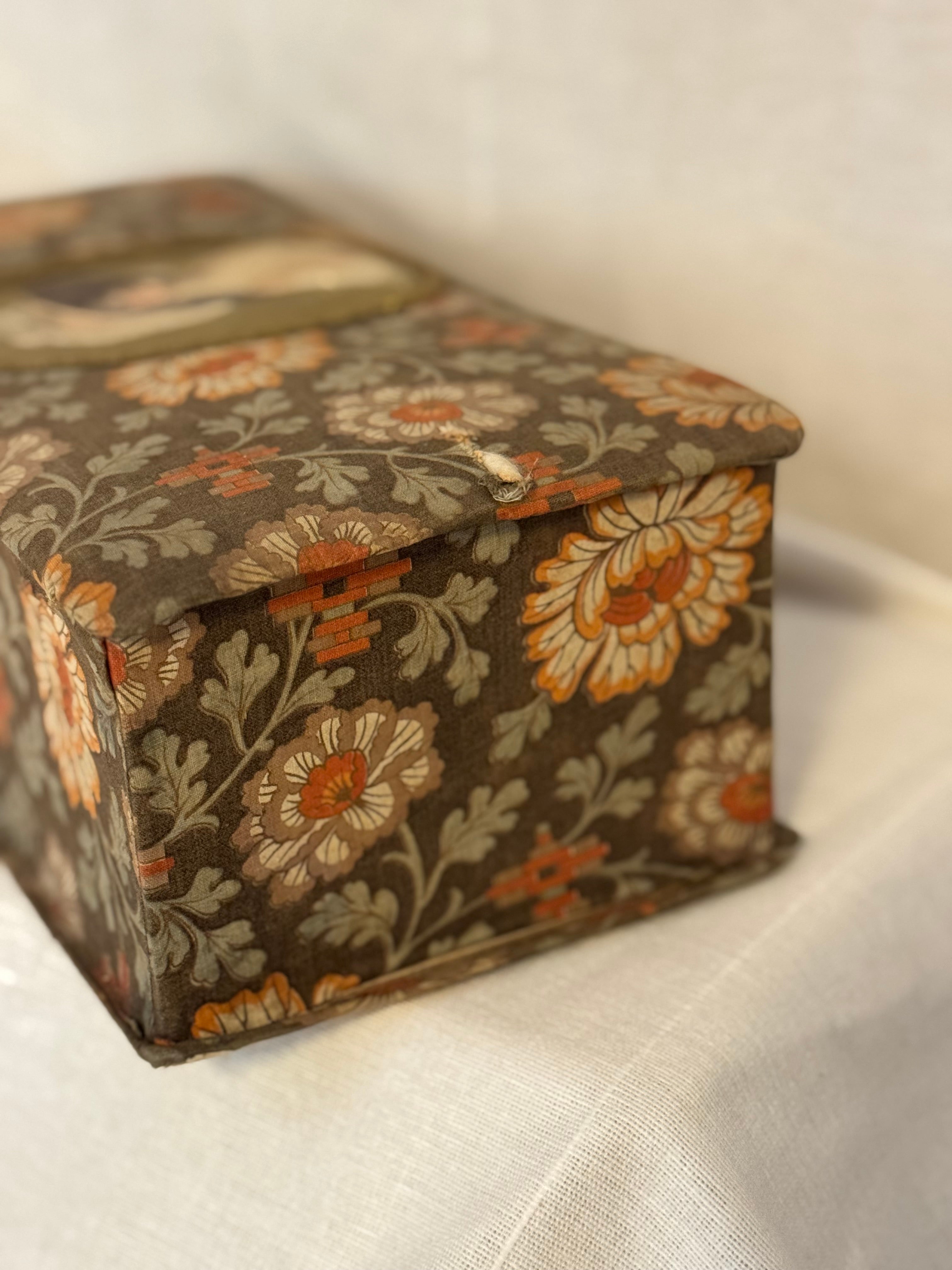 Belle Époque Fabric-Covered Keepsake Box with Portrait Lid