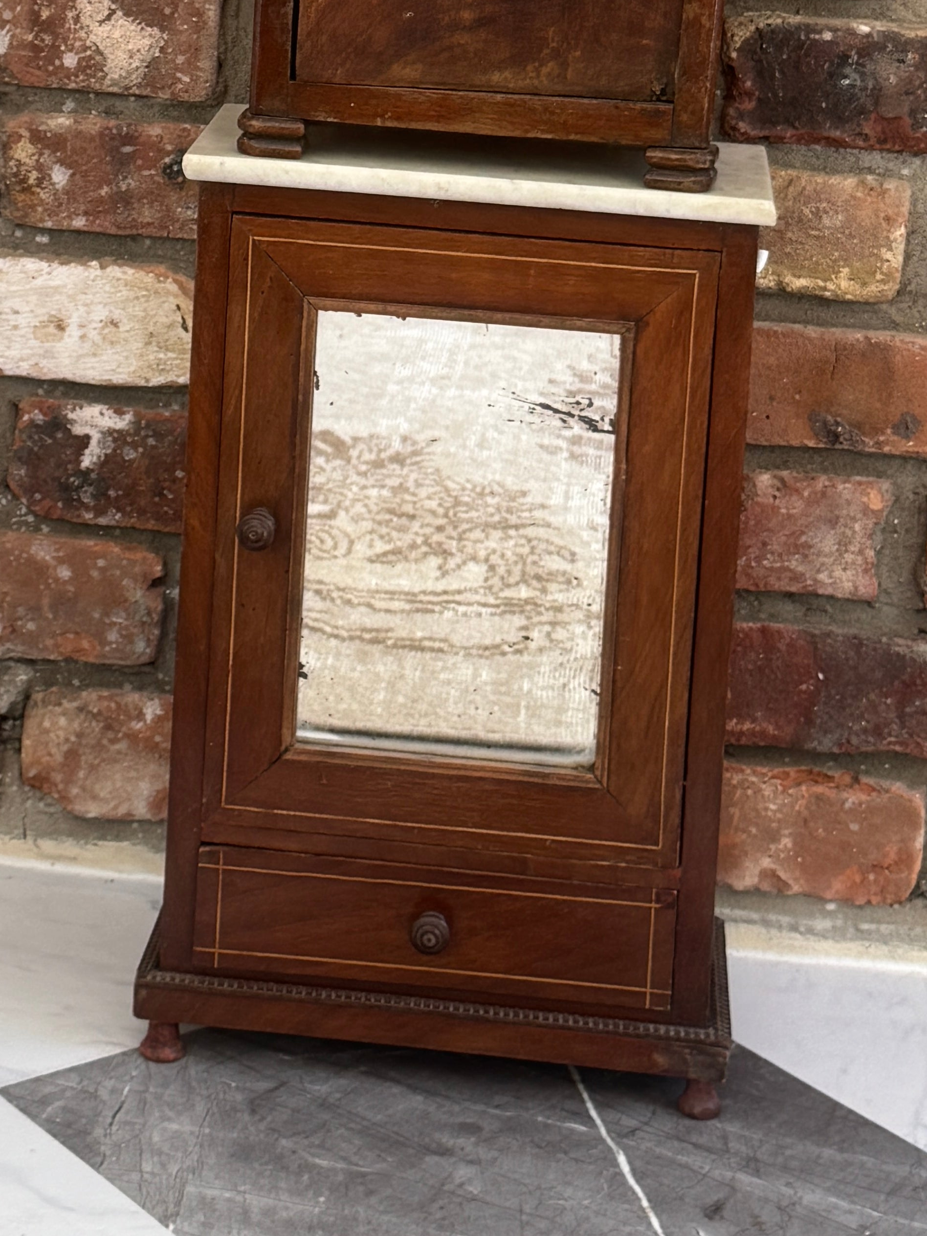 Antique French Miniature Marquetry Wardrobe with Marble Top