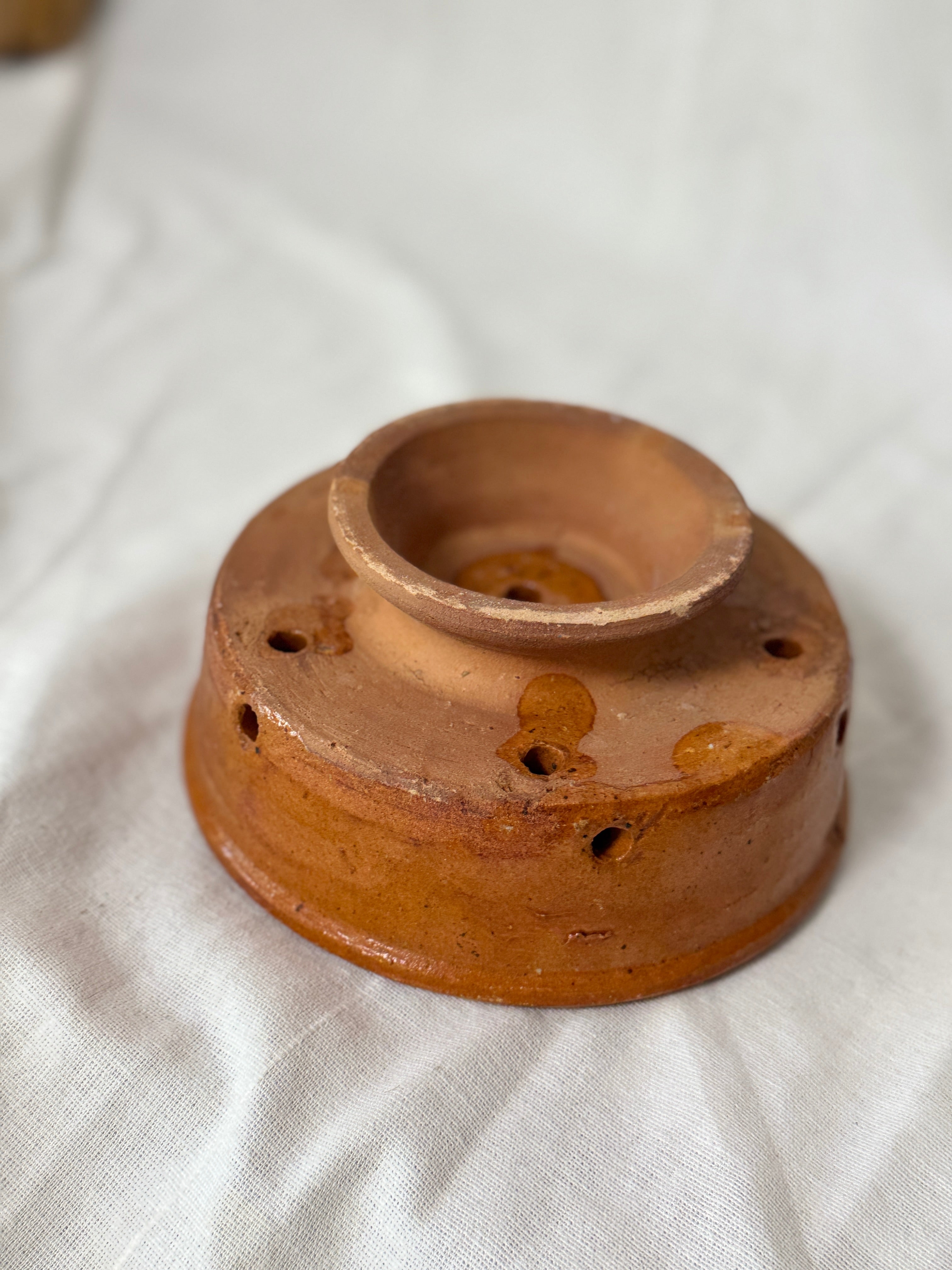 Antique French Terracotta Faisselle, Footed