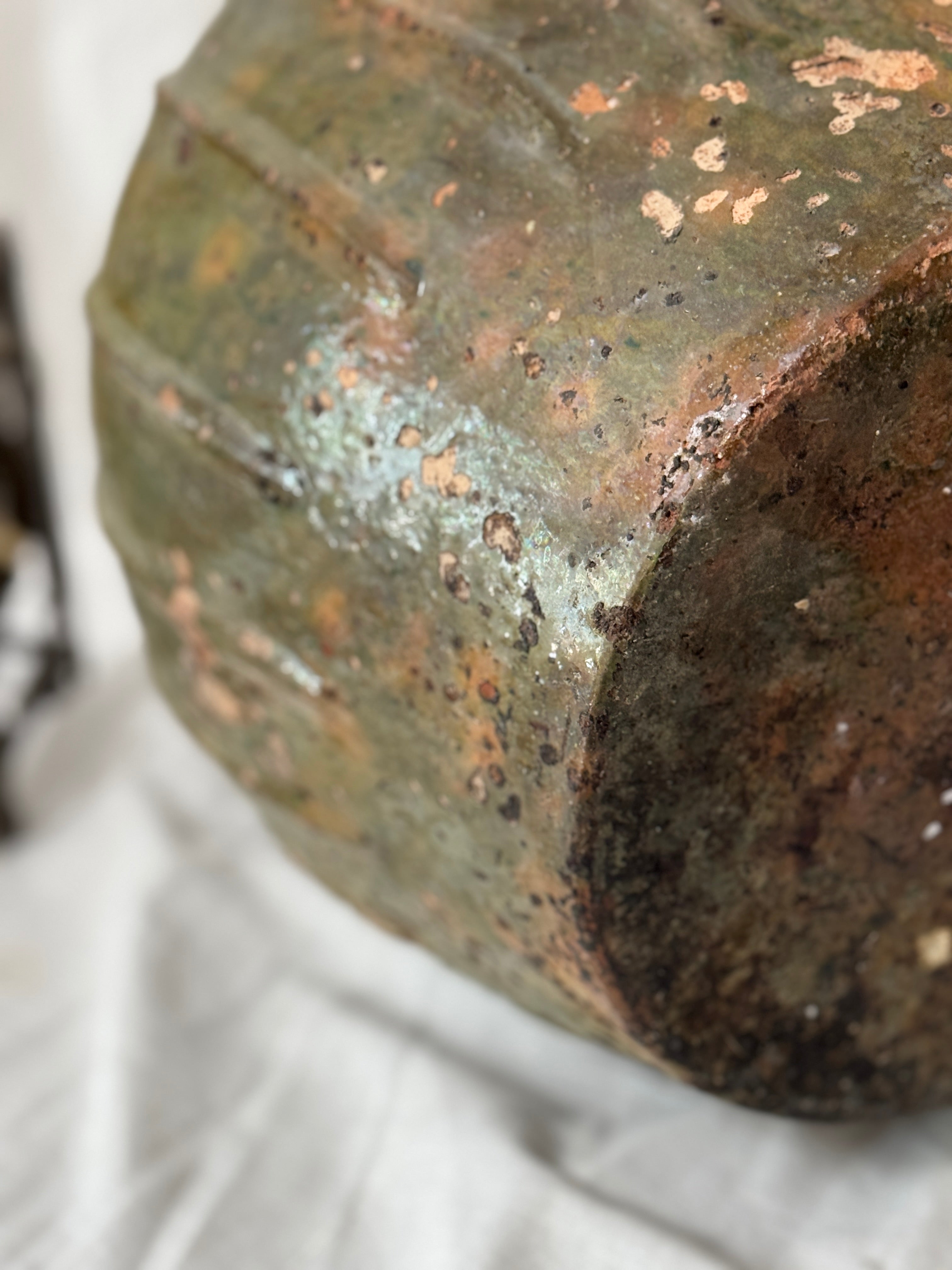Antique French Walnut Oil Jug, Mélard à Bec, Green Glaze