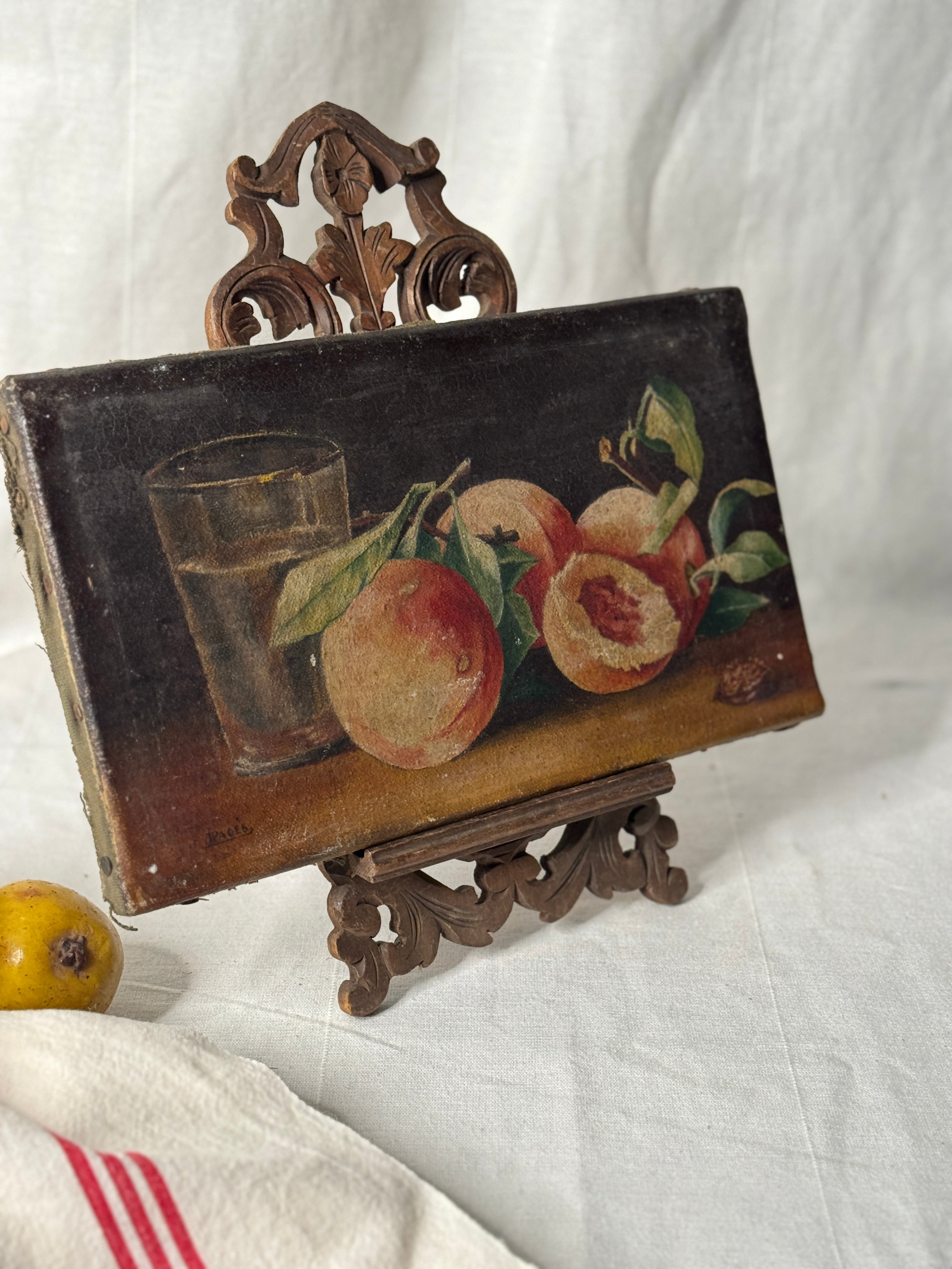 Antique French Still Life with Peaches, signed J. Pagès, late 19th / early 20th c.