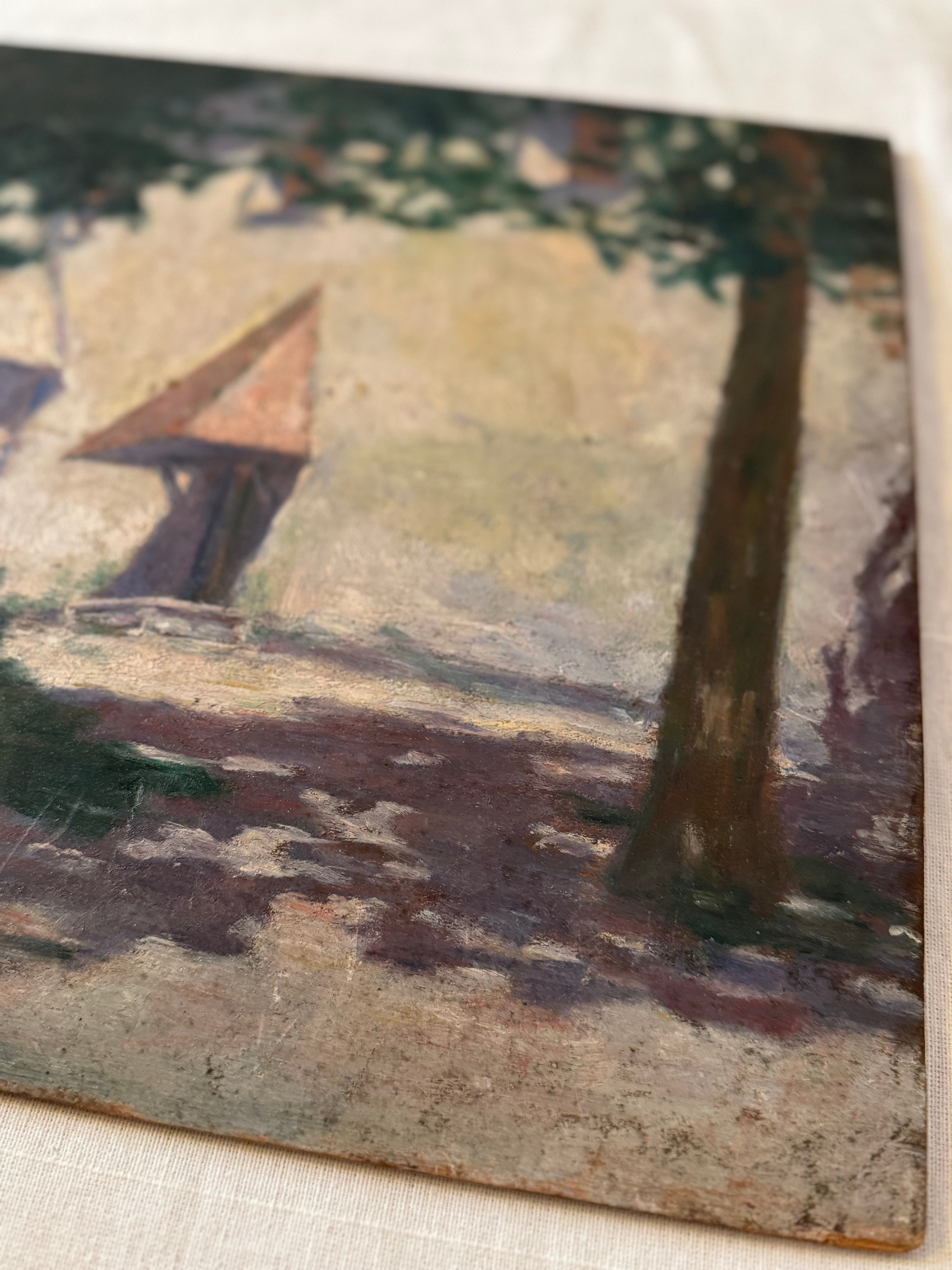 Antique courtyard oil on board