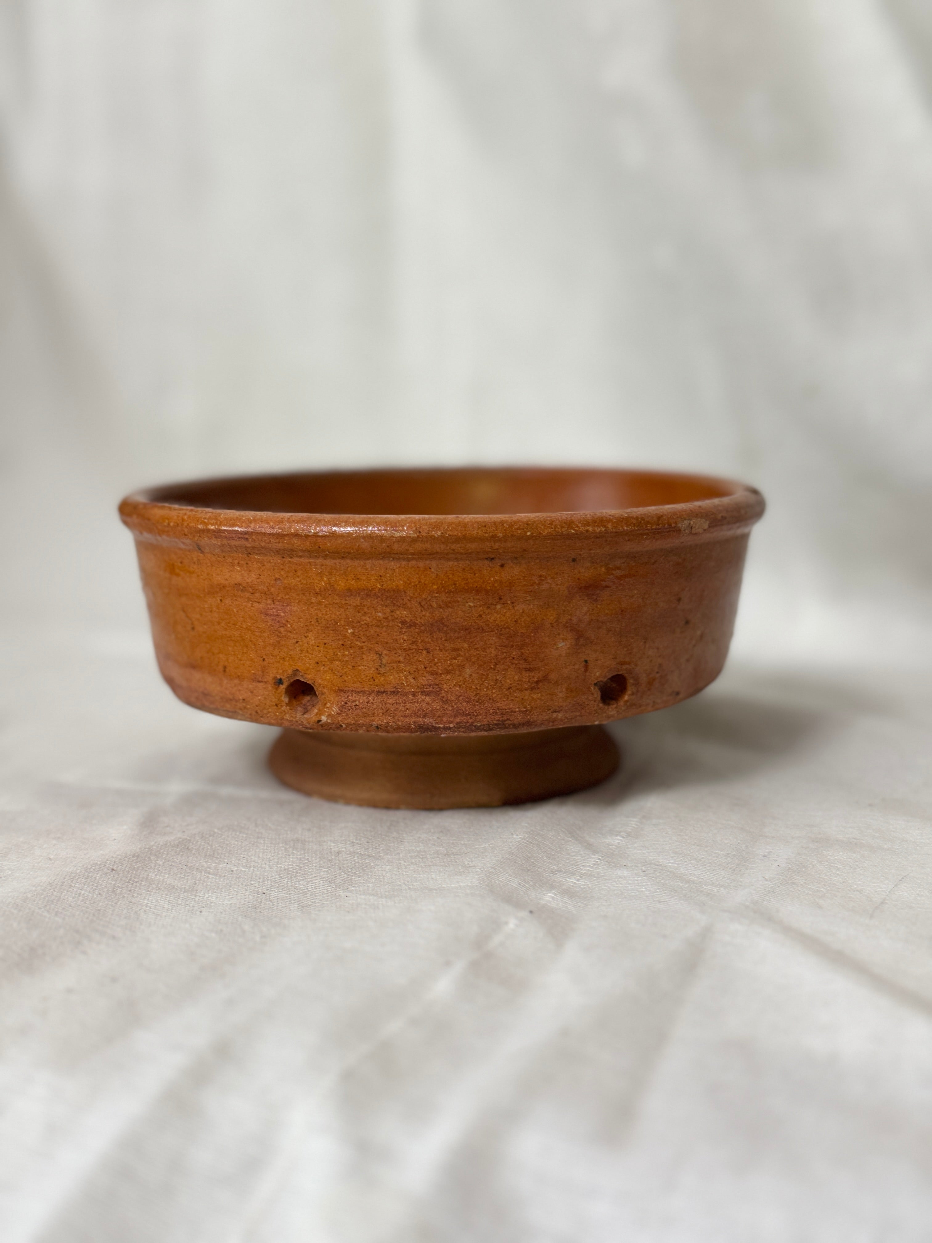 Antique French Terracotta Faisselle, Footed