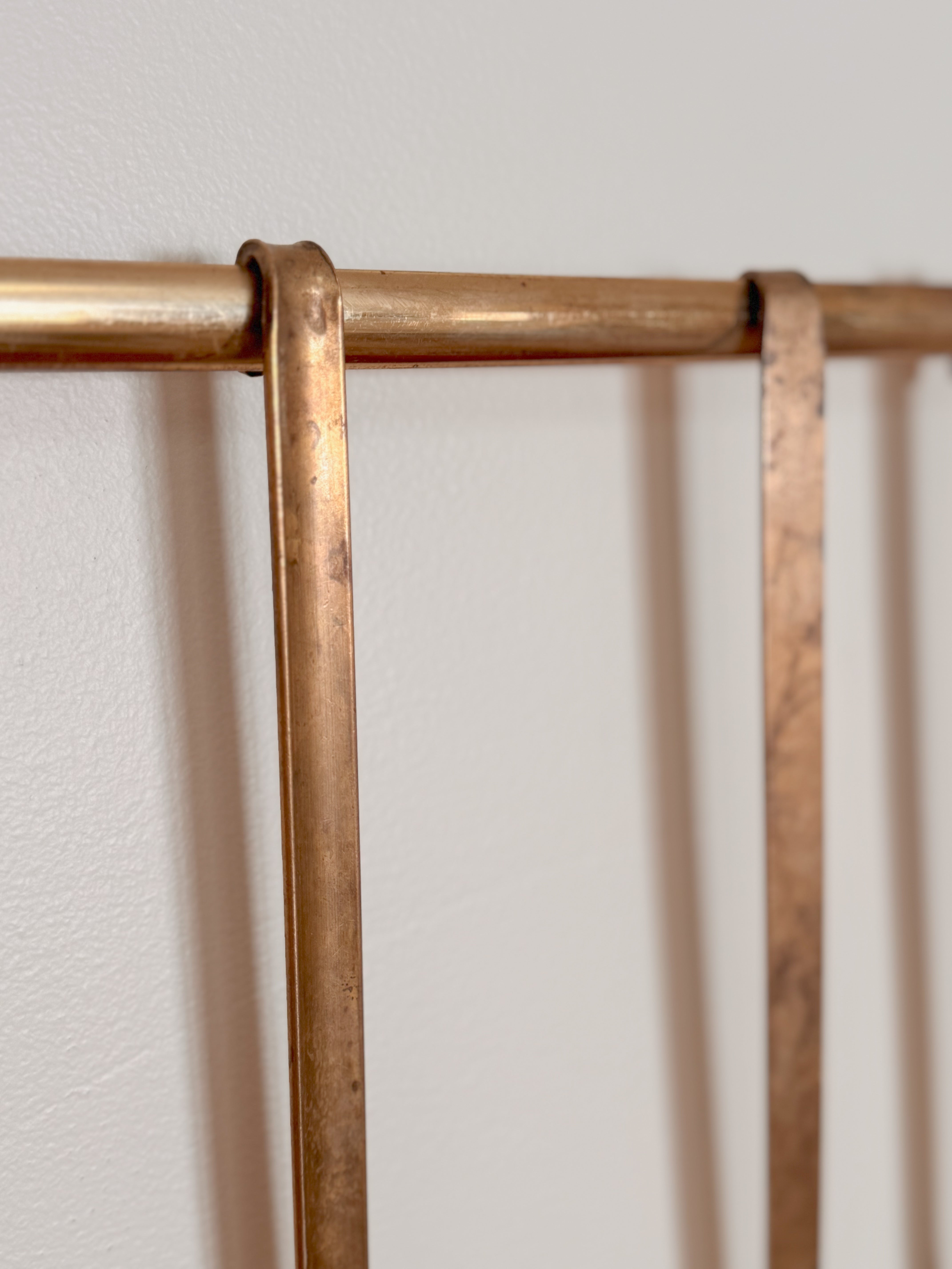 Antique French Brass & Copper Kitchen Utensil Set on Hanging Rack