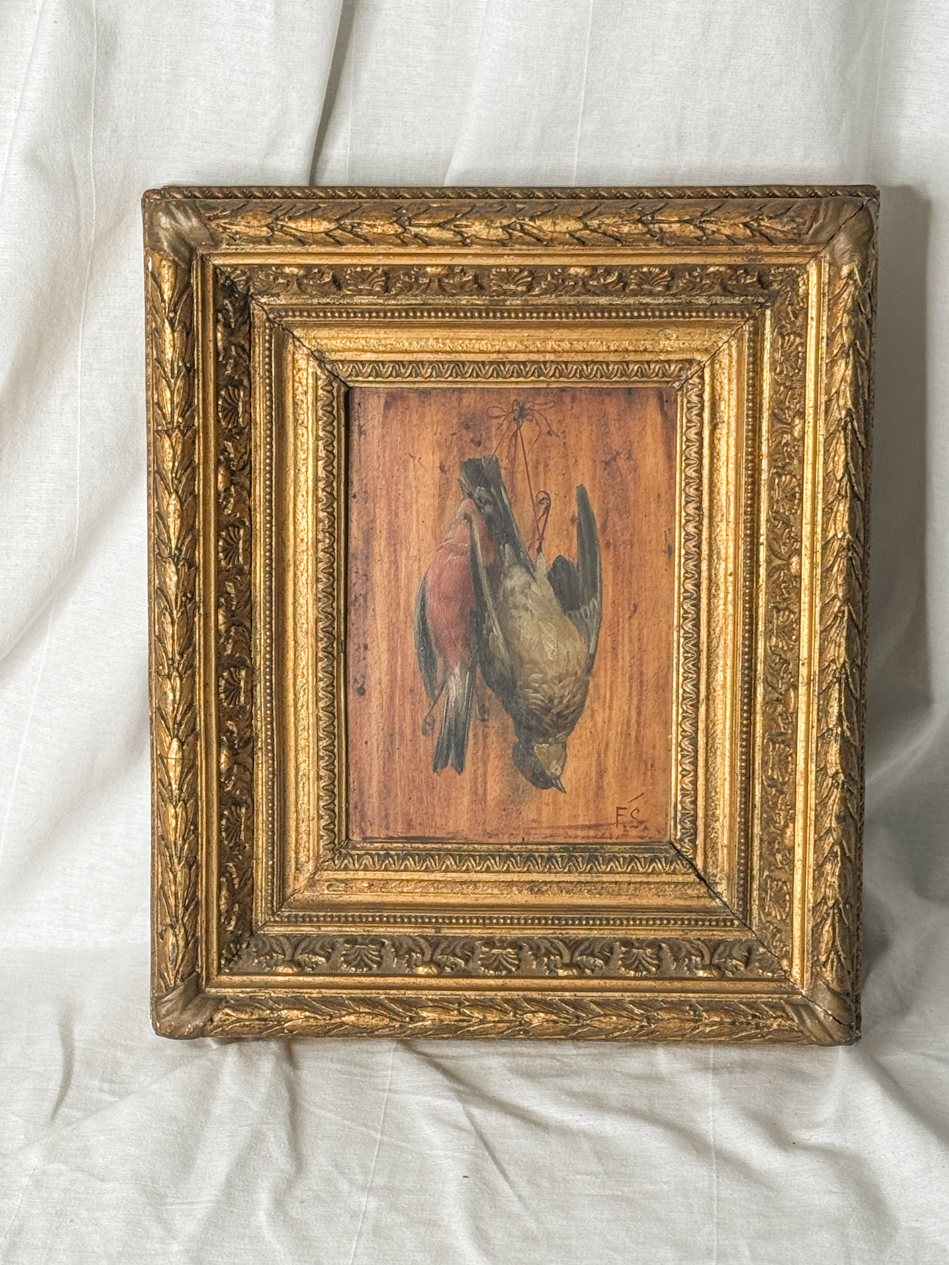 Antique Game Still Life Oil in Gilt Frame
