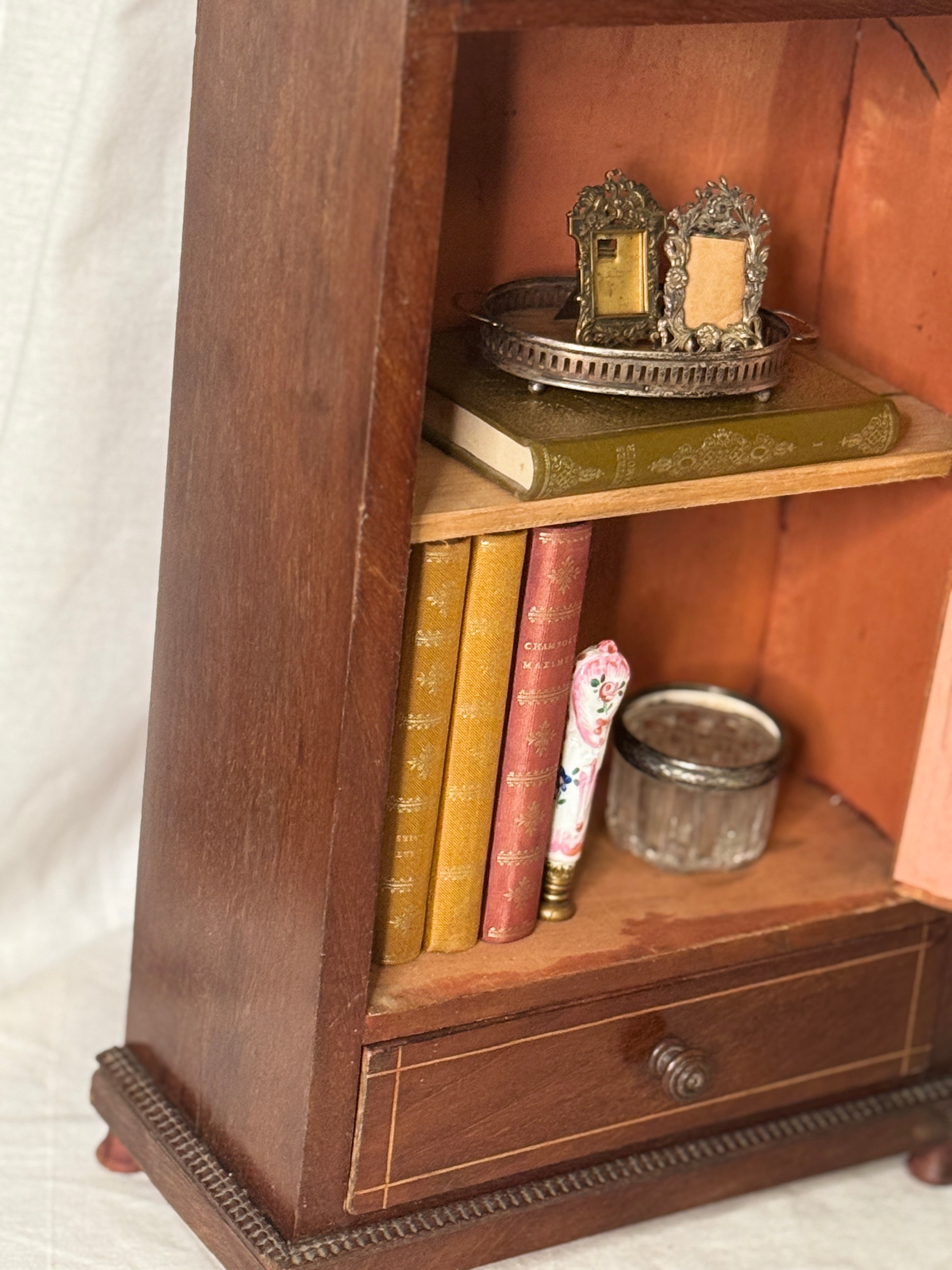 Antique French Miniature Marquetry Wardrobe with Marble Top