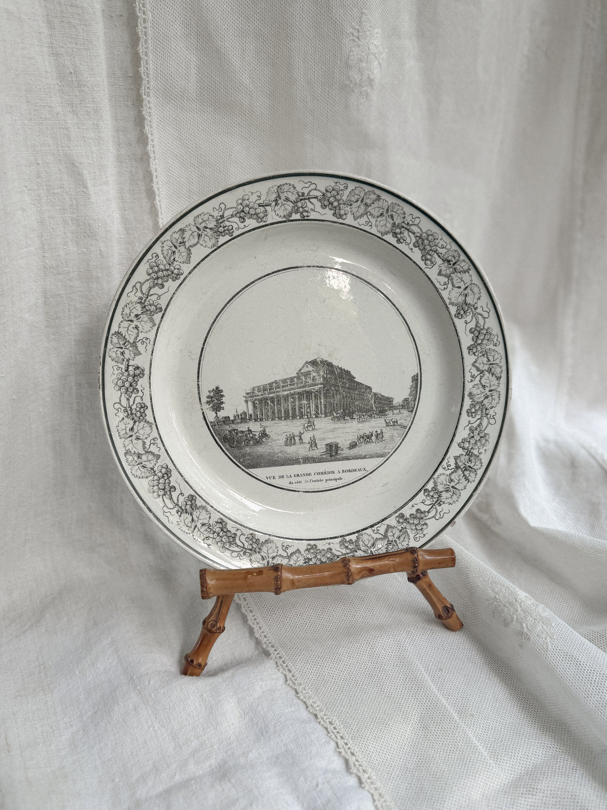 Black Transferware Plate, Bordeaux