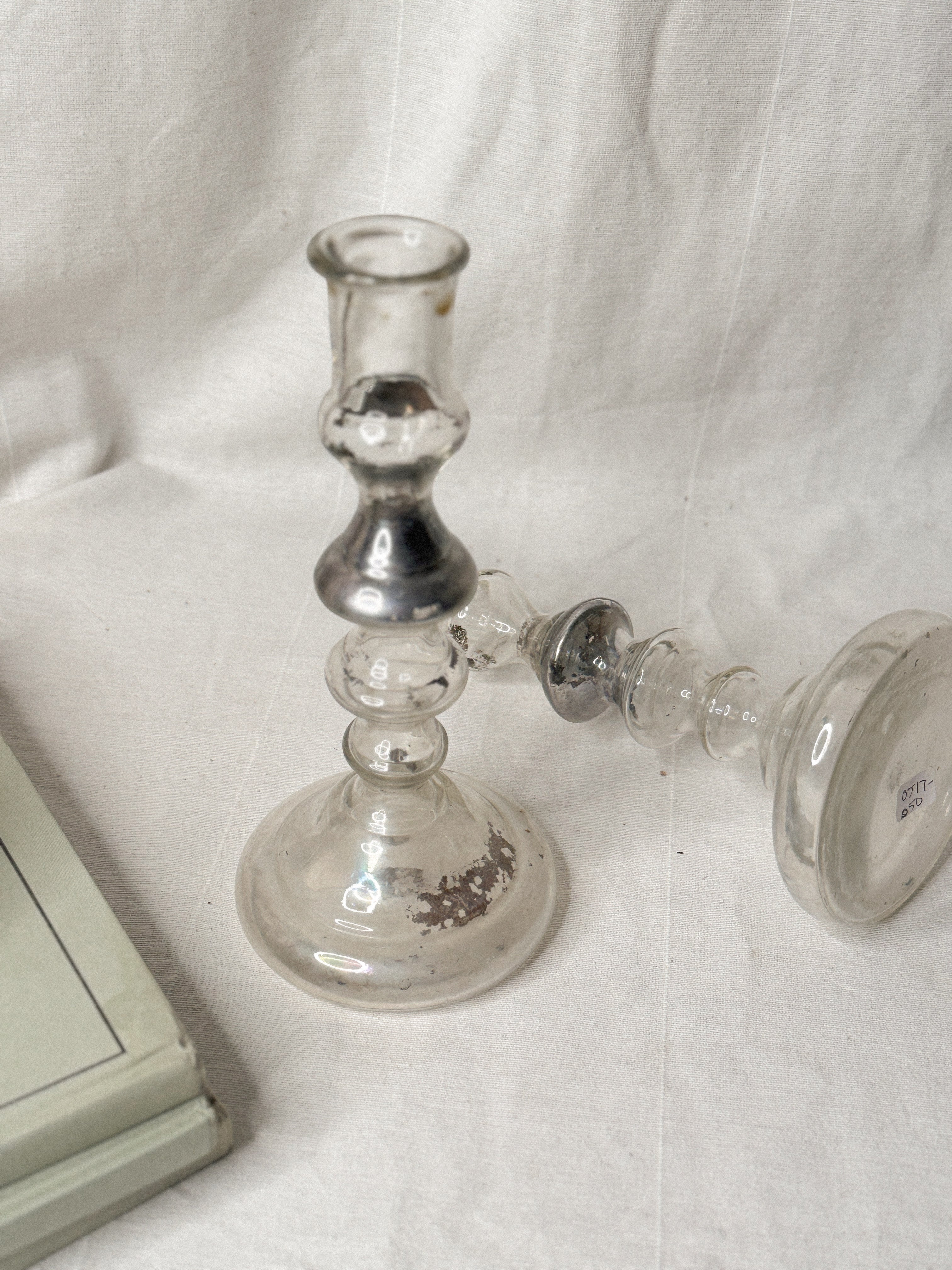 Antique Pair of French Mercury Glass Candlesticks, late 19th c.