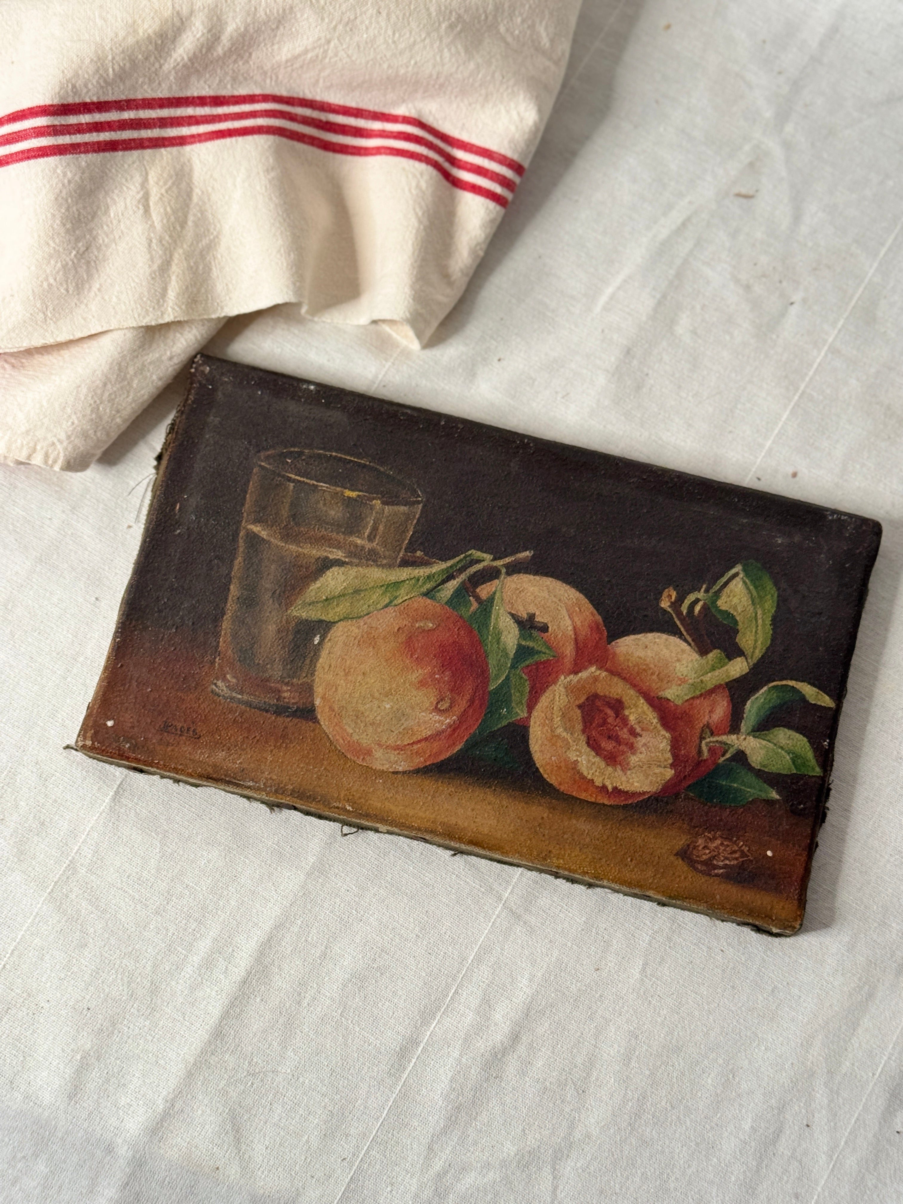 Antique French Still Life with Peaches, signed J. Pagès, late 19th / early 20th c.
