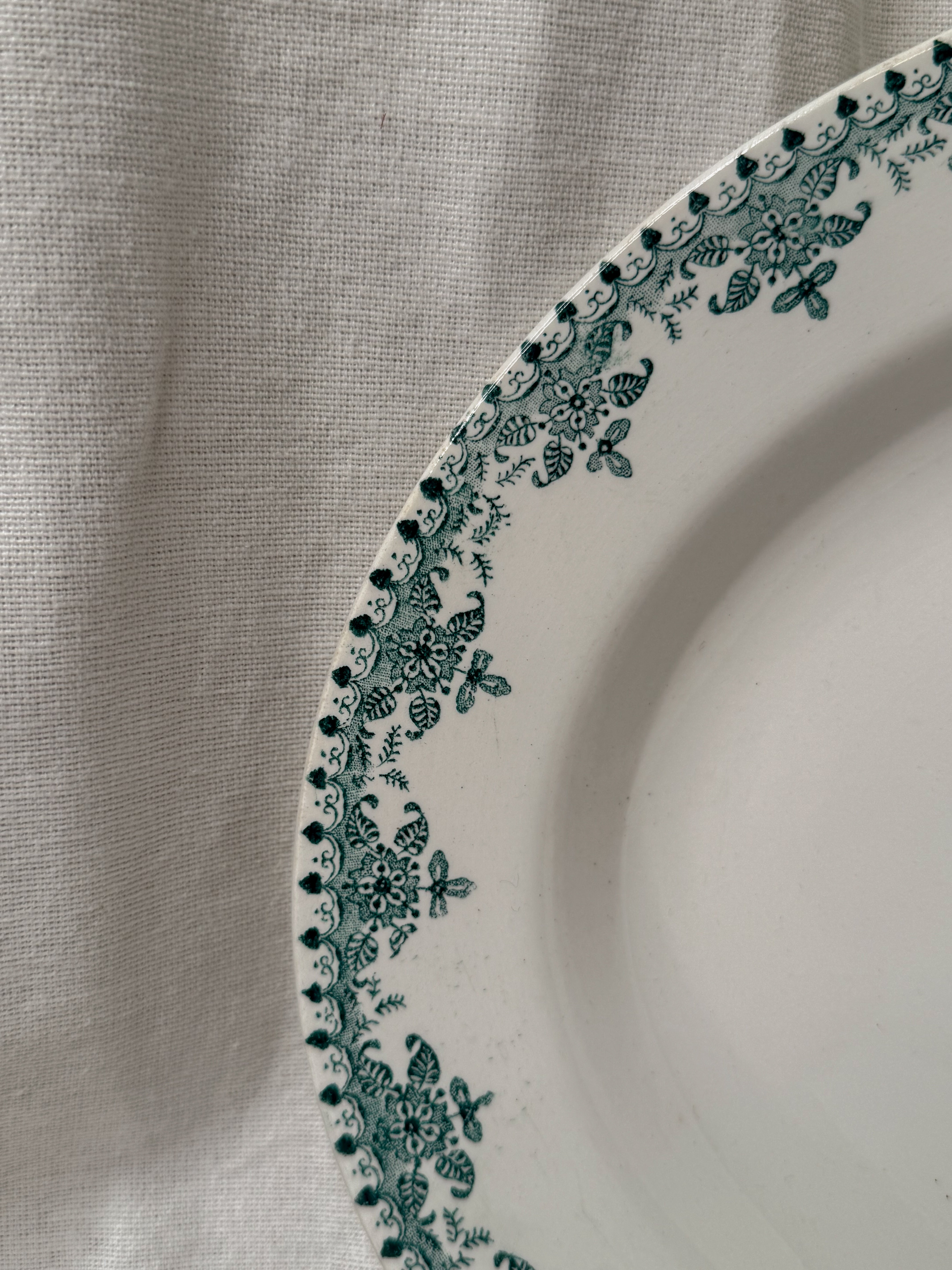Antique French green transferware platter